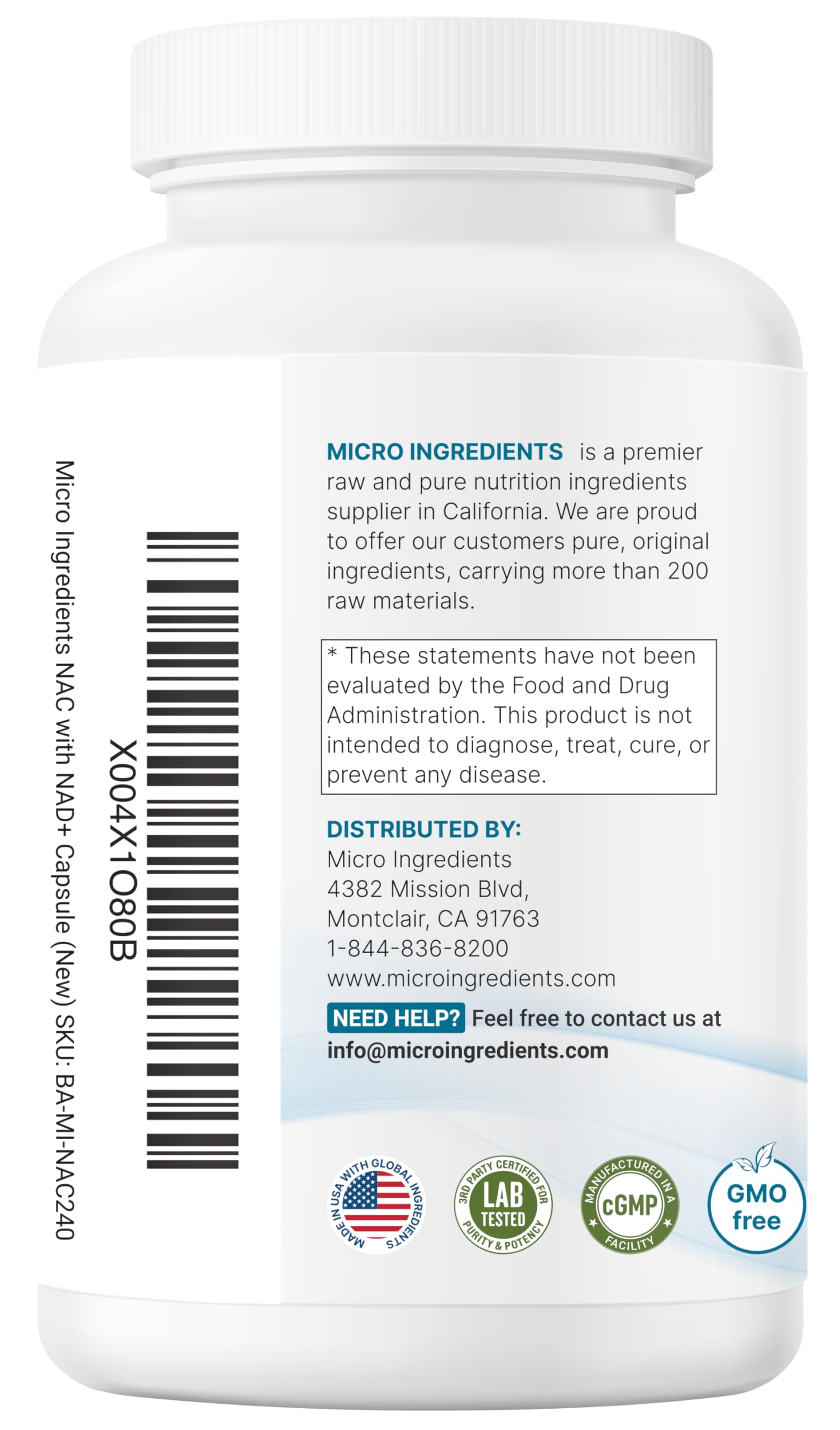 Micro Ingredients NAC with NAD+, 240 Vegetarian Capsules | 1,200 mg Per Serving | 2-in-1 N-Acetyl-L-Cysteine with Nicotinamide Adenine Dinucleotide Micro Ingredients uk supplements