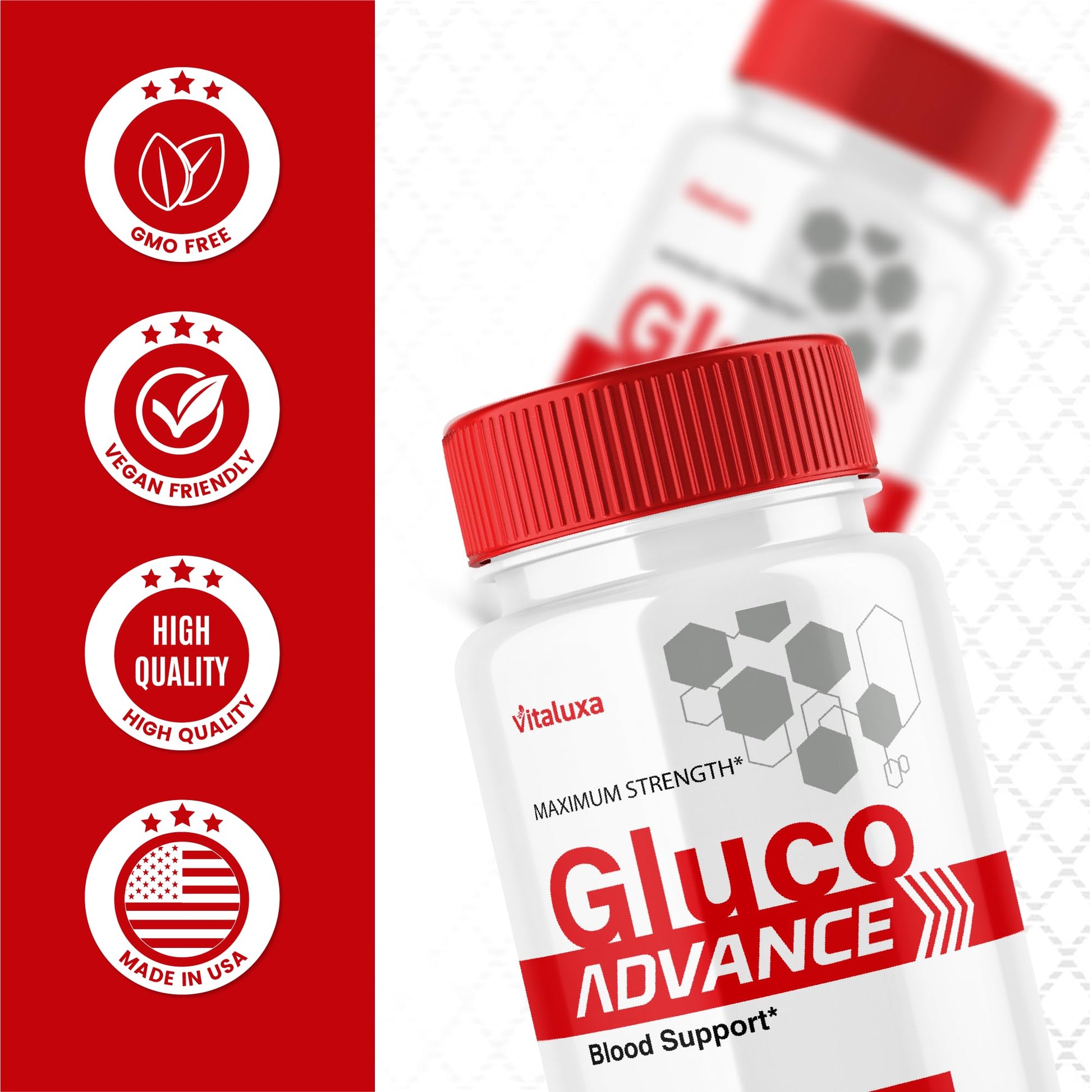Gluco Advance Capsules, Gluco Advanced Blood Support Supplement GlucoAdvance Pills for Joints, GlucoseAdvance Premium Blend Flow Balance All Natural Formula Overall Health Wellness (60 Capsules) Vitaluxa uk supplements