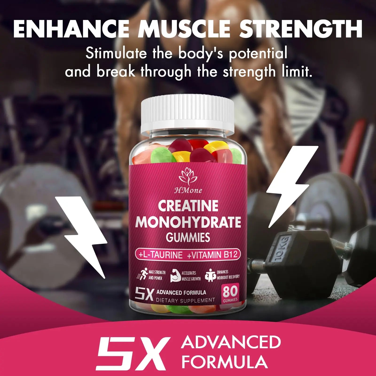 HMone Creatine Monohydrate Gummies - 5g for Men & Women, 160 Count and Creatine Chewable Supplements for Muscle Gain, Muscle Strength, Energy Boost HMone uk supplements