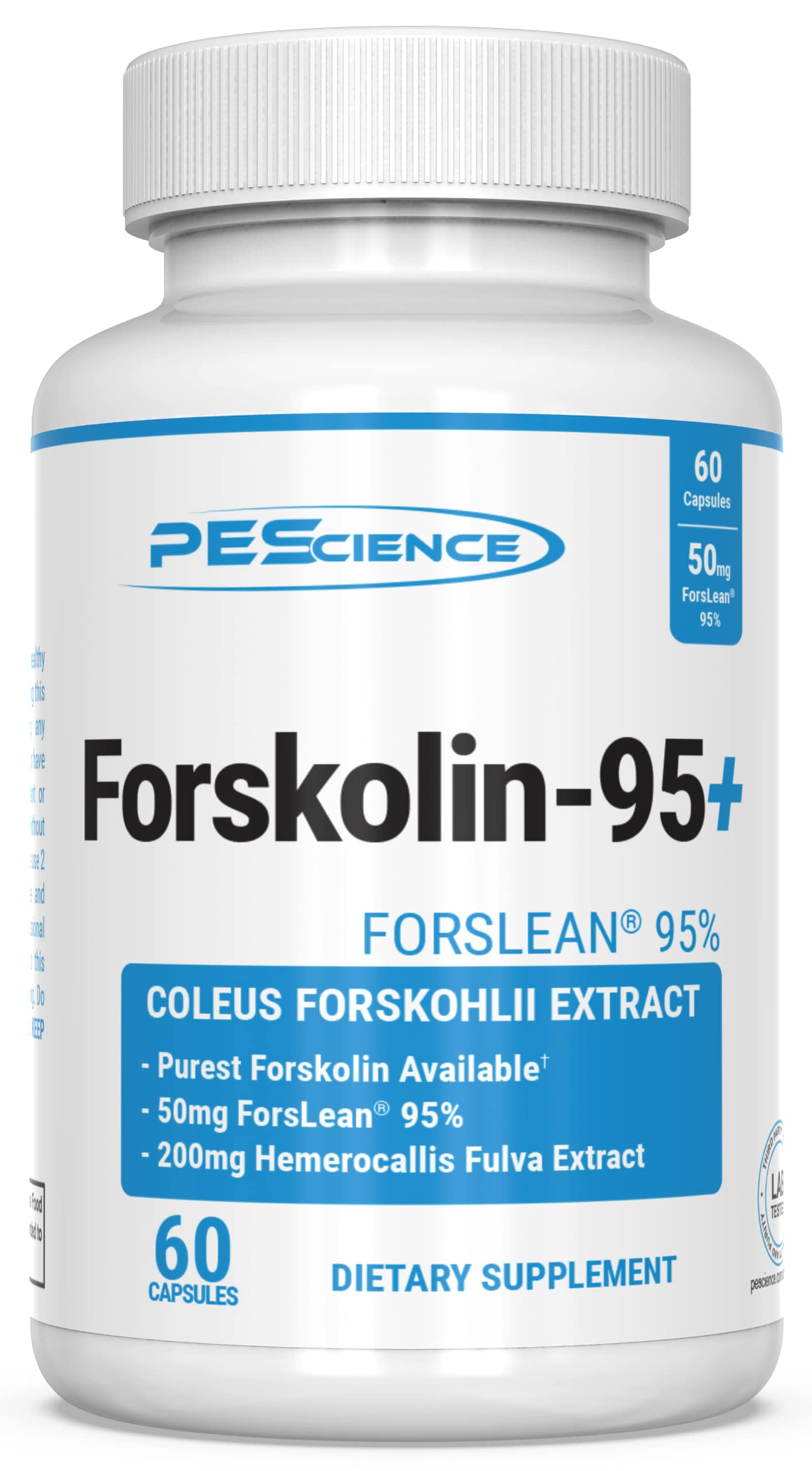 PEScience Forskolin-95+ Capsules, 95% Pure Forskolin from Coleus Forskohlii Extract with Hemerocallis Fulva Extract, Patented ForsLean, 50mg, 60 Count PEScience uk supplements