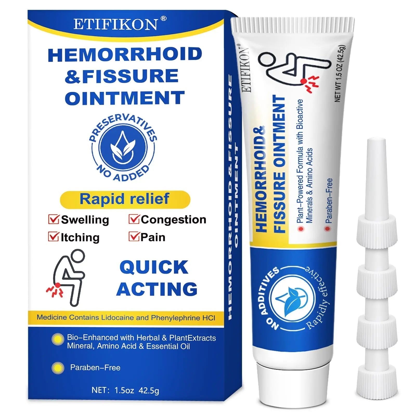 ETIFIKON Hemorrhoid & Fissure Ointment with 4% Lidocaine & Phenylephrine HCI – 42.5g Comforting Care Cream for Internal & External Areas – Helps Soothe Irritation & Support Daily Comfort (1 Pack) ETIFIKON uk supplements