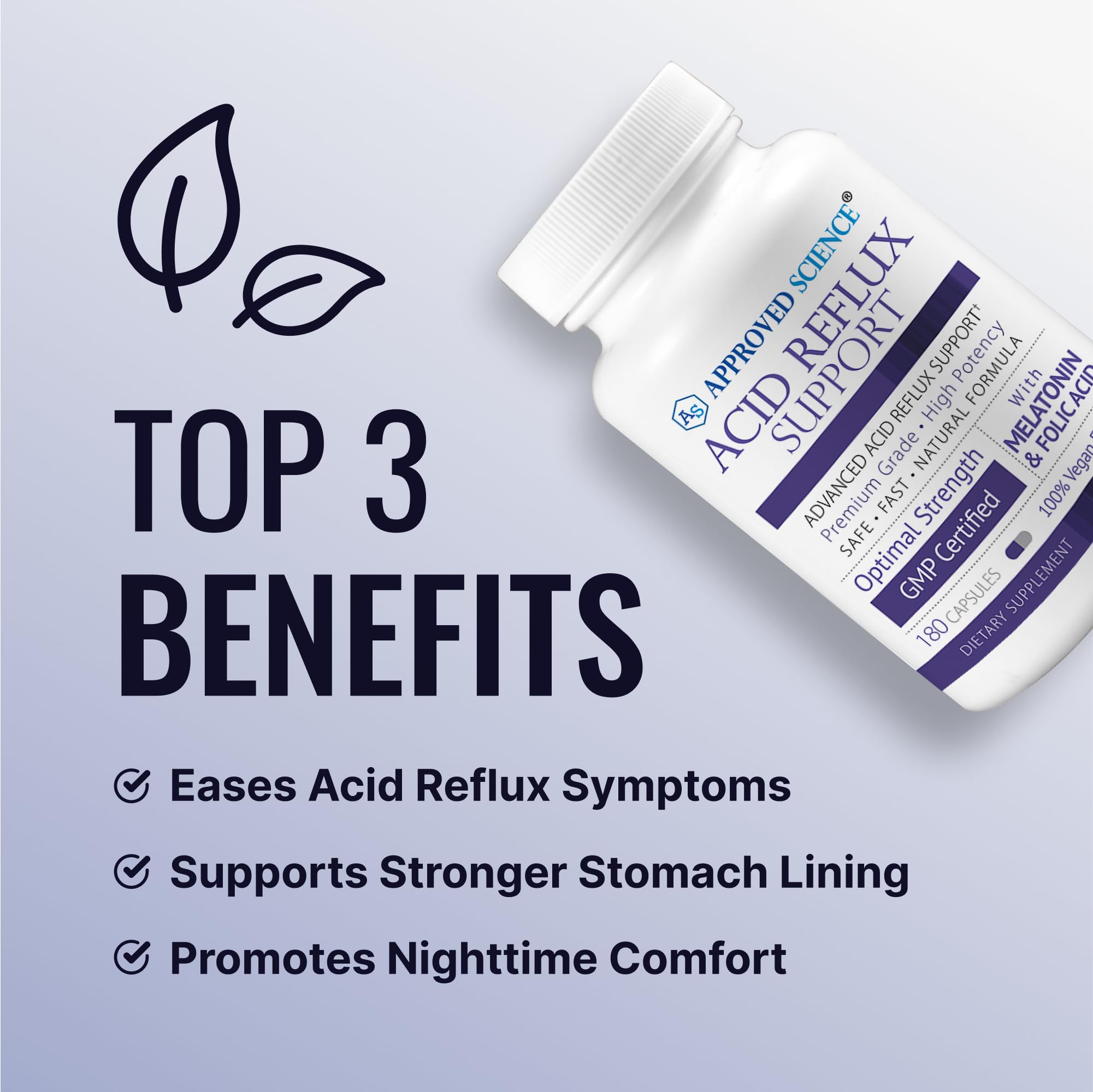 Approved Science® Acid Reflux Support - with Melatonin, Marshmallow Root, L-Taurine -180 Capsules - Vegan Approved Science uk supplements