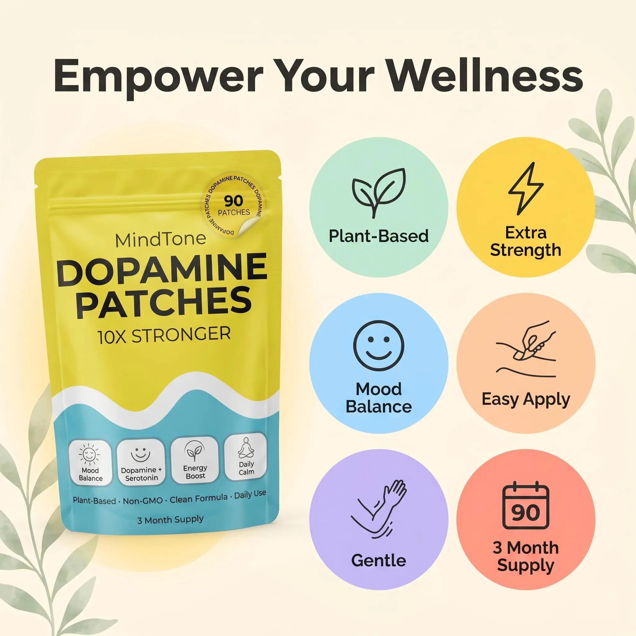 MindTone Dopamine Patches Extra Strength – 90 Count Plant-Based Non-GMO Mood Support & Energy Patch – Dopamine & Serotonin Balance – Mood Balance Patch for Women & Men – 3 Month Supply MindTone uk supplements