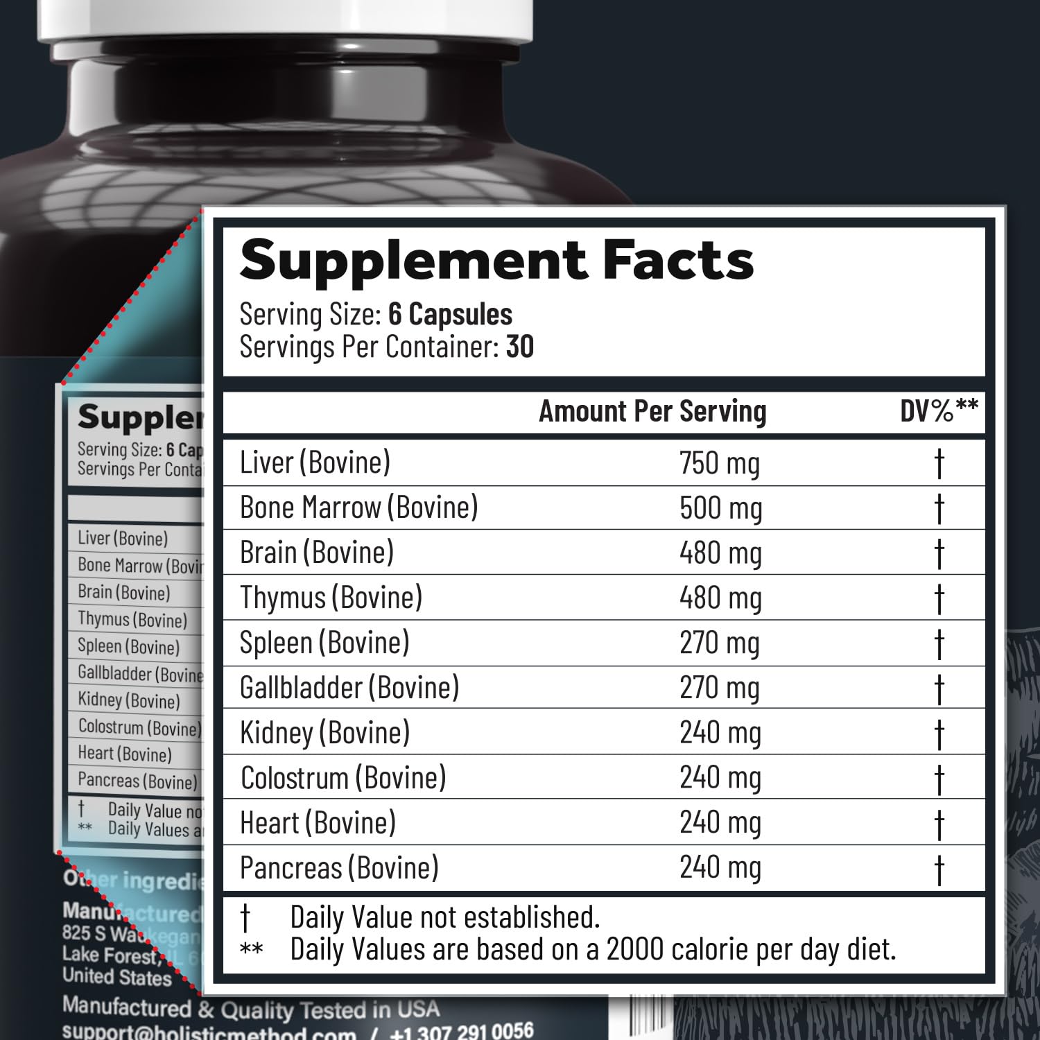Beef Organ Supplement Complex - 10 Carnivore Grass Fed Proprietary Blend of Liver, Marrow, Brain, Thymus, Spleen, Kidney, Colostrum, Heart, Pancreas, Gallbladder - 180 Caps Carnivore Method uk supplements