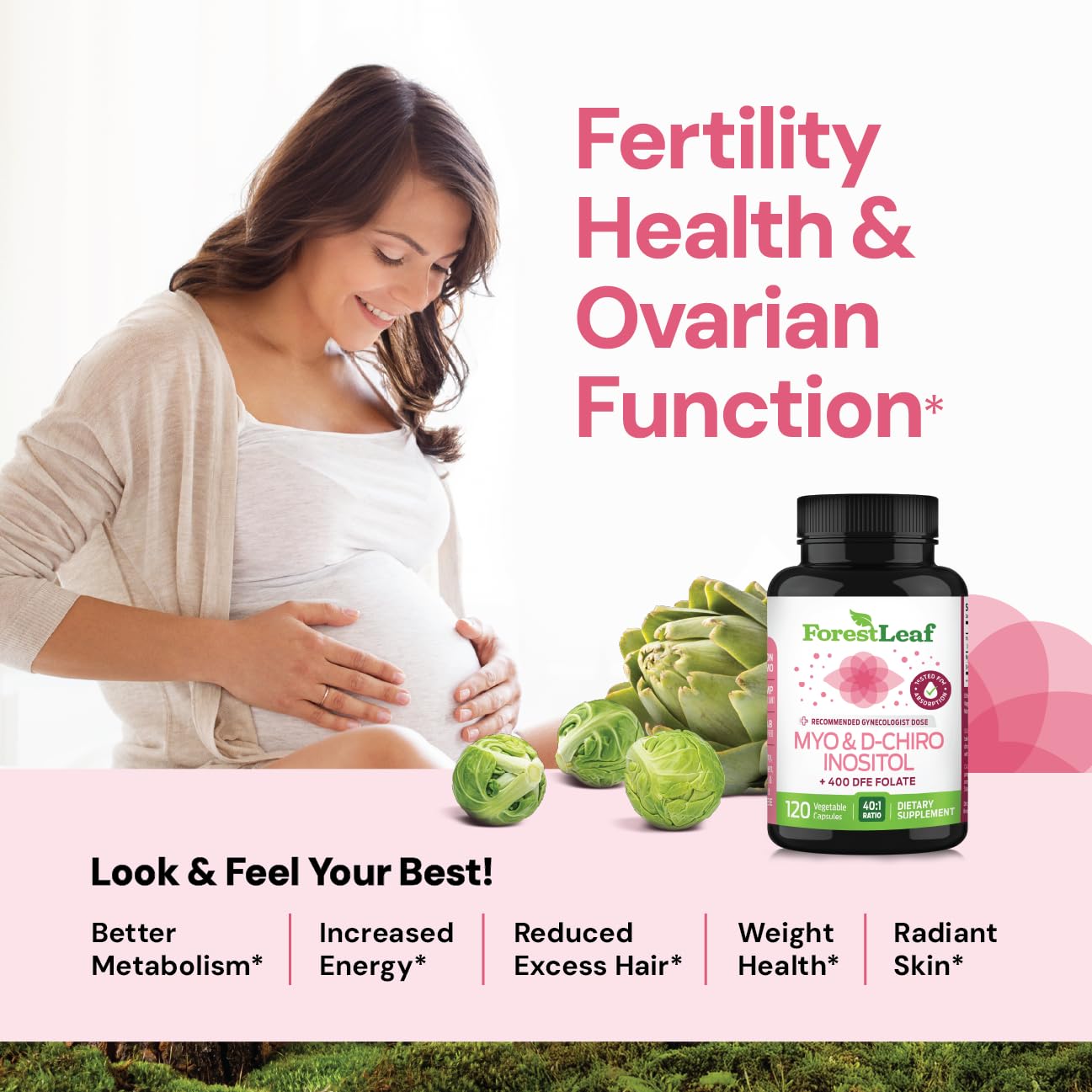 Myo-Inositol & D-Chiro Inositol Supplement for Women's Health | Fertility Supplements Women | Inositol 40:1 Ratio Support Ovarian Function & Healthy Hormone Balance Women | 2050mg | 120 Powder Caps ForestLeaf uk supplements