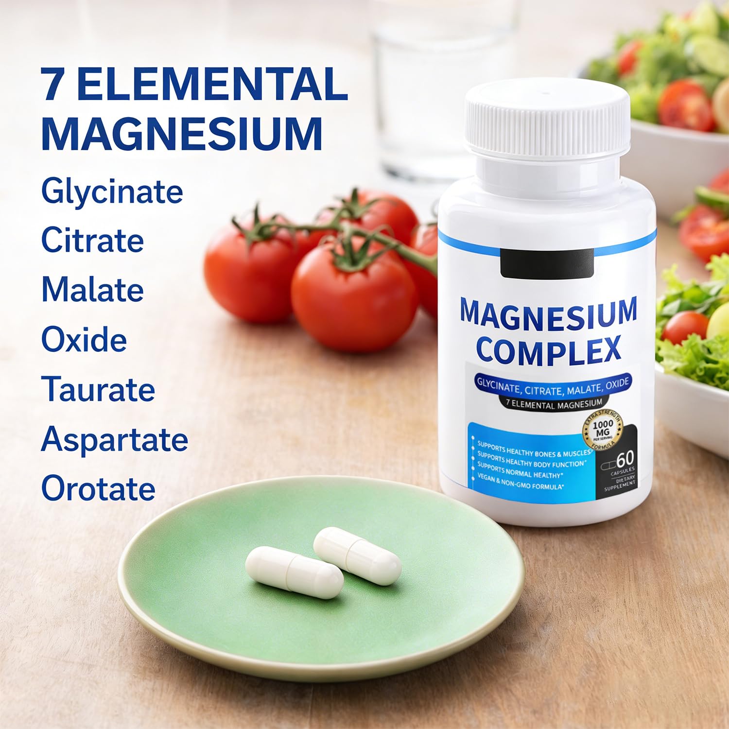 Magnesium Complex for Women & Men 1000mg — 7-in-1 Magnesium (Glycinate, Citrate & Malate) for Sleep Support, Stress Relief, Muscle Recovery — Vegan, 60 Capsules ElixAid uk supplements