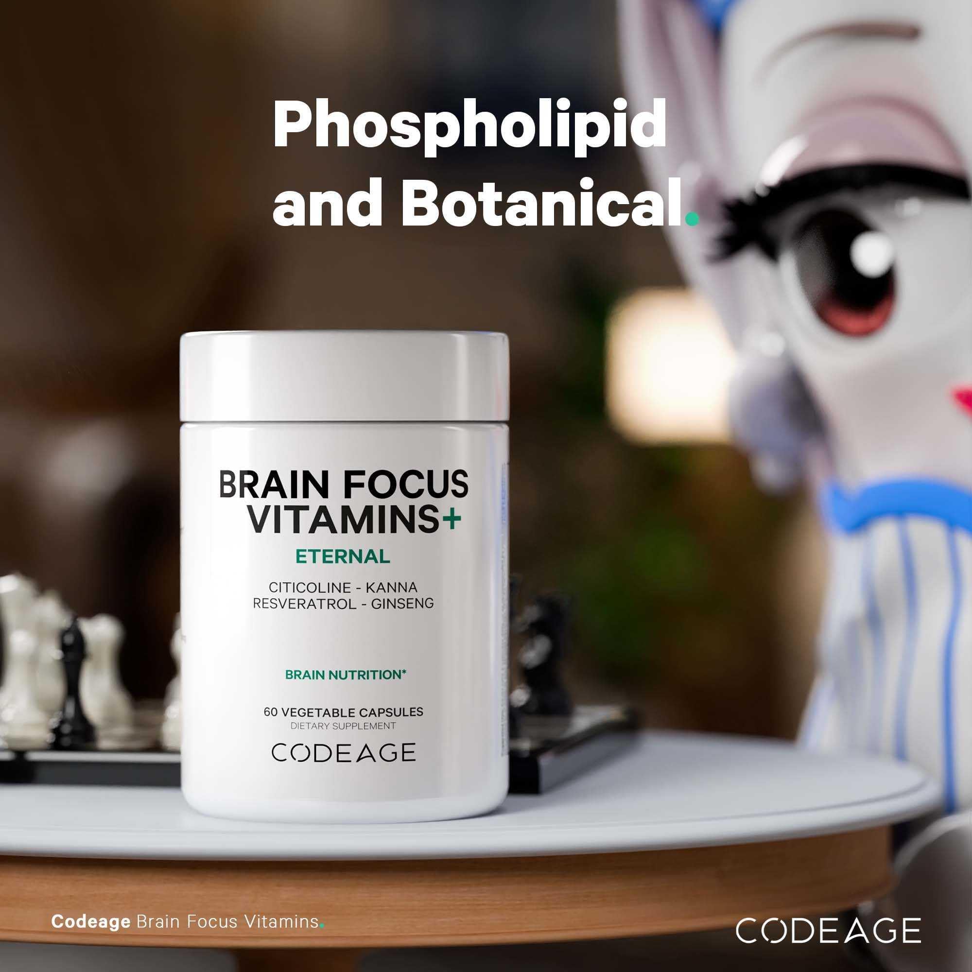 Codeage Brain Focus Vitamins+ Nootropic Supplement with Citicoline as Cognizin, Panax Ginseng, Resveratrol, Gotu Kola, Vitamin B12 Methylcobalamin - Liposomal Delivery - Non-GMO - 60 Capsules Codeage uk supplements