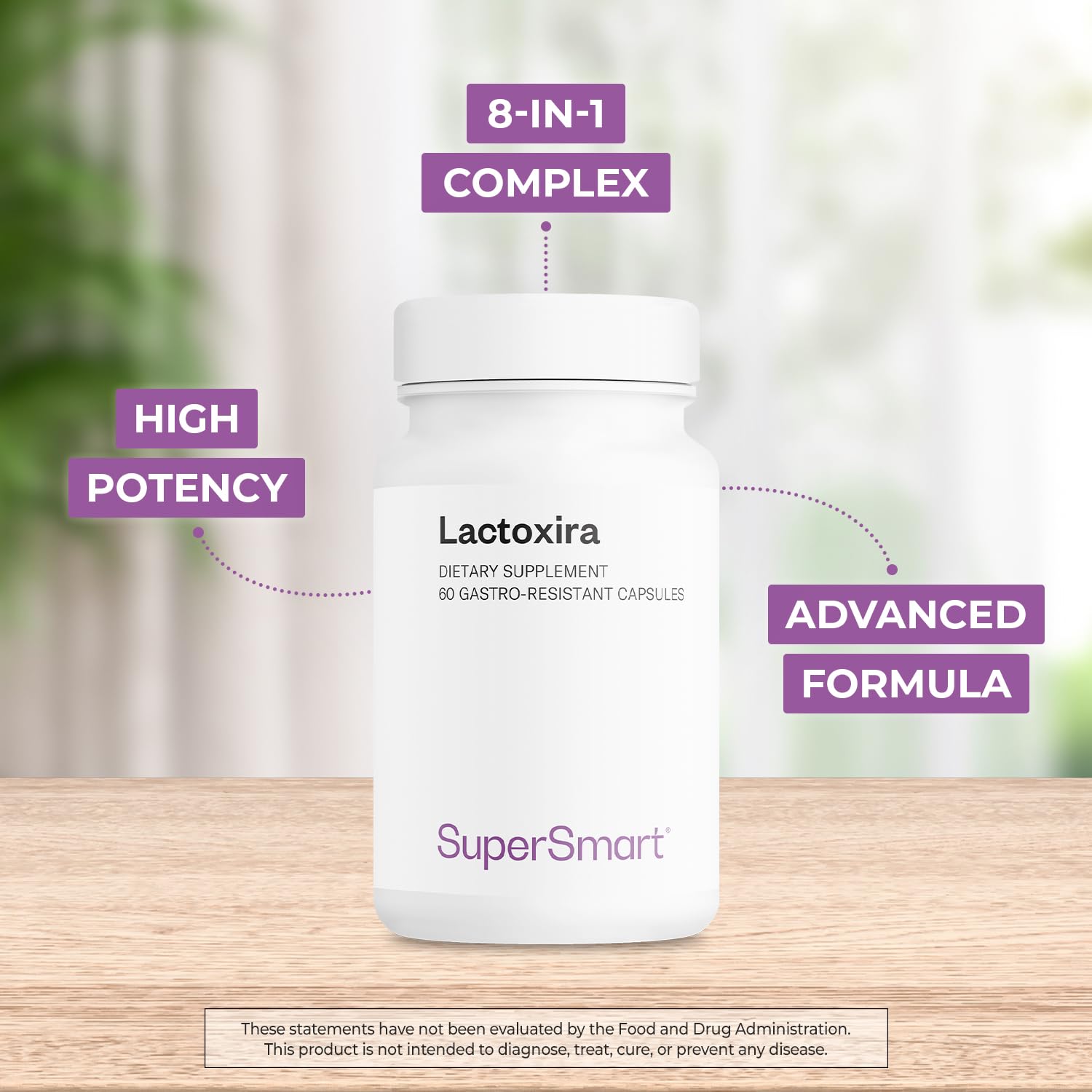 Supersmart - Lactoxira (High Potency) - 8-in-1 Probiotic Complex Supplement - Advanced Formula for Women & Men - with Lactobacillus Casei, Brevis | Non-GMO & Gluten Free - 60 DR Capsules Supersmart uk supplements