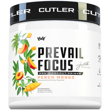Prevail Pre Workout Powder with Nootropics: Pre Workout for Men and Women, Cutting Edge Energy and Focus Supplement with L Citrulline, Alpha GPC, L Tyrosine, Neurofactor | Peach Mango, 40 Servings Cutler Nutrition uk supplements