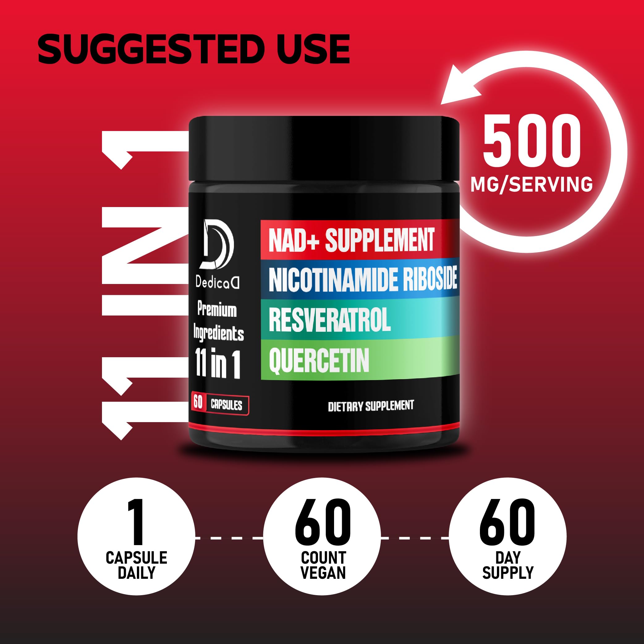 DEDICAD 11in1 NAD Supplement with Nicotinamide Riboside, Quercetin, Resveratrol and 8 More - 2 Month Supply DEDICAD uk supplements