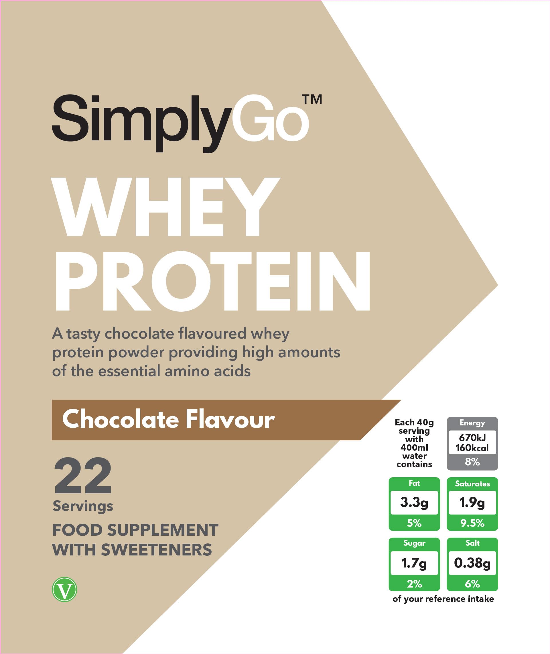 SimplyGo Whey Protein 900g Chocolate Flavour Simply Supplements uk supplements