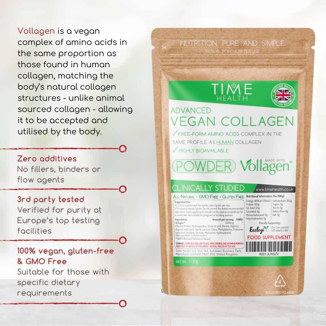 Vollagen® Advanced Vegan Collagen Powder - Amino Acid Complex in Ratio of Collagen Time Health uk supplements