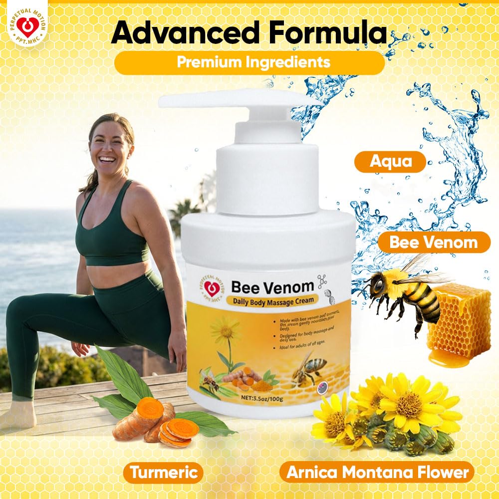 PPT.MHC Bee Venom Massage Cream with Pump - Soothing Muscle Rub with Turmeric, Arnica & MSM - Premium Bee Venom Lotion for Back, Legs & Feet - Everyday Non-Greasy 3.5oz Cream PPT.MHC uk supplements