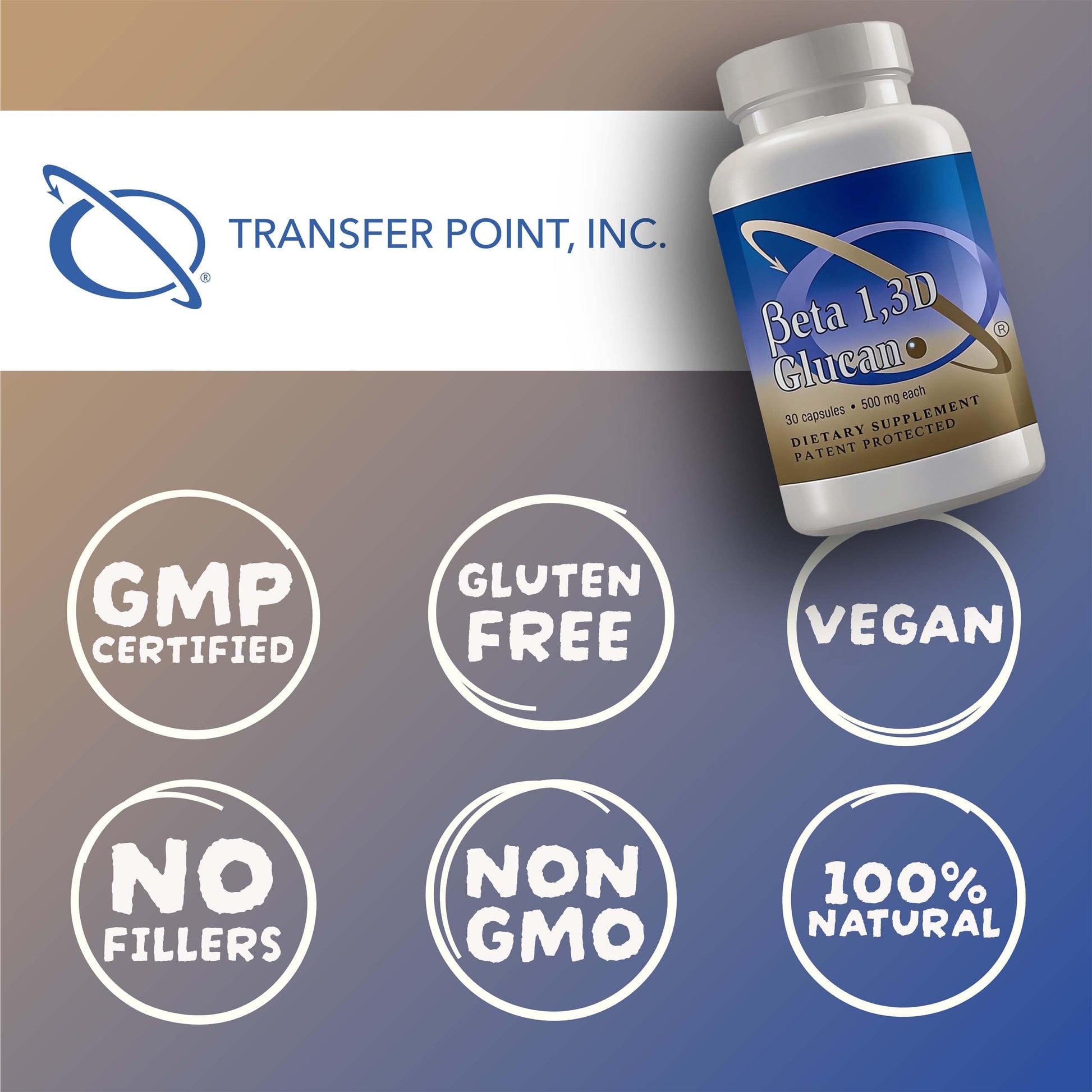 Transfer Point Immune Support Supplement Highly Purified Beta Glucan 500 mg per Capsule (b-glucan Fiber) (Pack of 1) Transfer Point uk supplements