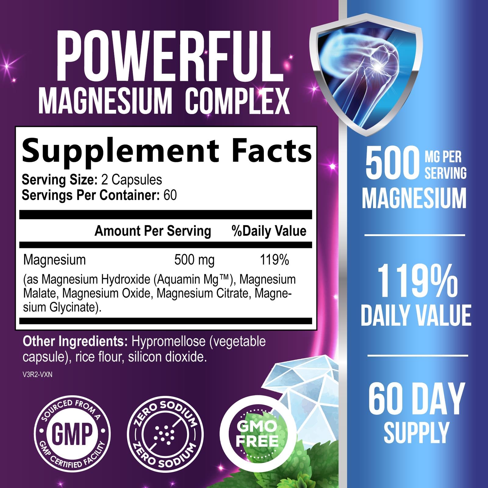 Magnesium Complex Capsules - 500mg per Serving Magnesium - High Absorption Chelated Mineral Supplement - with Oxide, Glycinate, Malate, Citrate for Muscle Bone and Heart Health Support - 120 Capsules Health Nutrition Naturals uk supplements