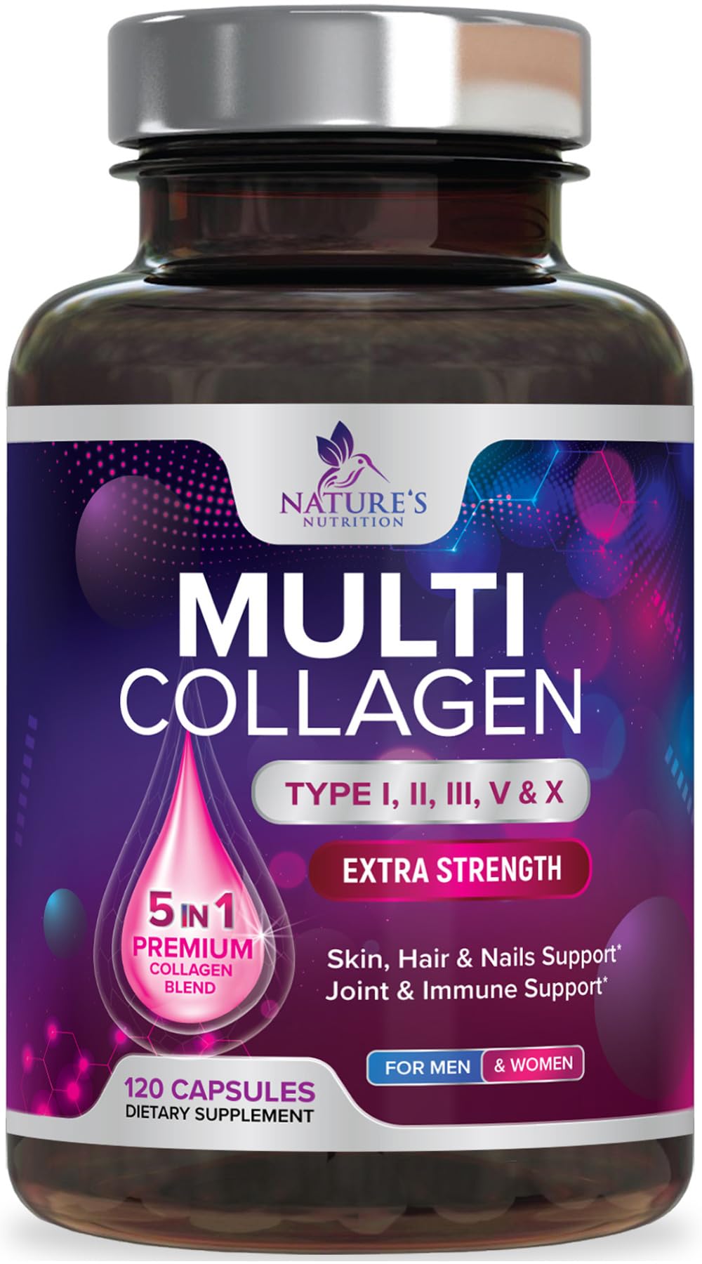 Multi Collagen Pills 2400 mg - Advanced Types I, II, III, V, X - Hydrolyzed Multi Collagen Peptides Pills, Collagen Supplements for Women & Men - Hair, Skin, & Nail Support Supplement - 120 Capsules Nature's Nutrition uk supplements