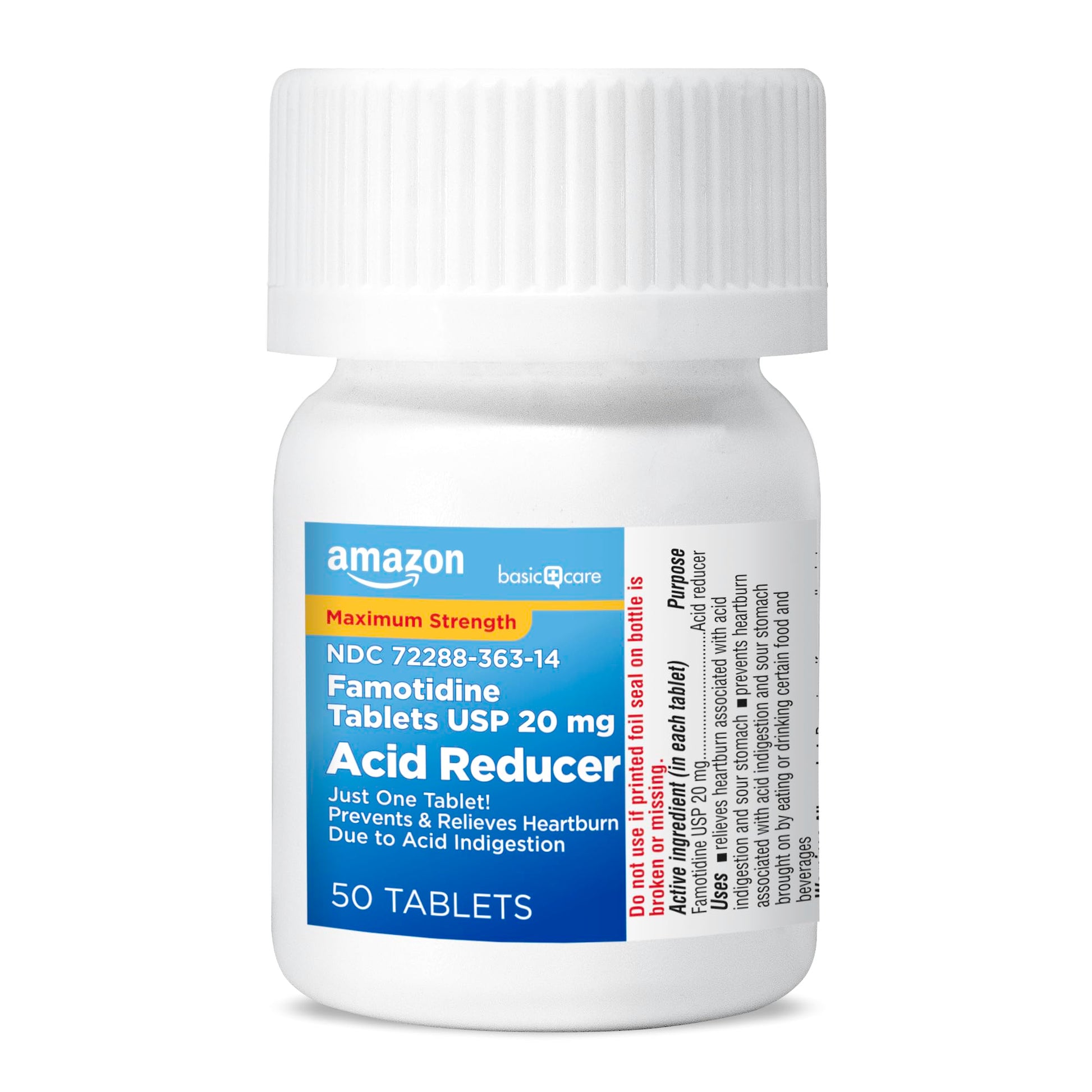 Amazon Basic Care Maximum Strength Famotidine Tablets 20 mg, Acid Reducer for Heartburn Relief, Prevents & Relieves Acid Indigestion, Heartburn Medicine, 50 Count Amazon Basic Care uk supplements