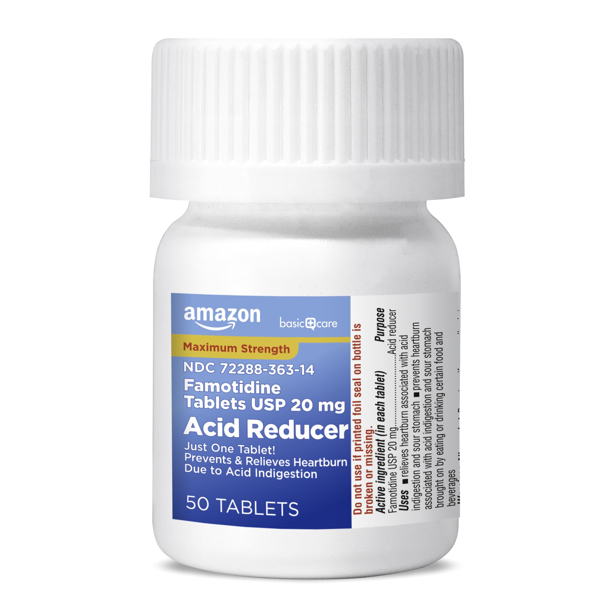 Amazon Basic Care Maximum Strength Famotidine Tablets 20 mg, Acid Reducer for Heartburn Relief, Prevents & Relieves Acid Indigestion, Heartburn Medicine, 50 Count Amazon Basic Care uk supplements
