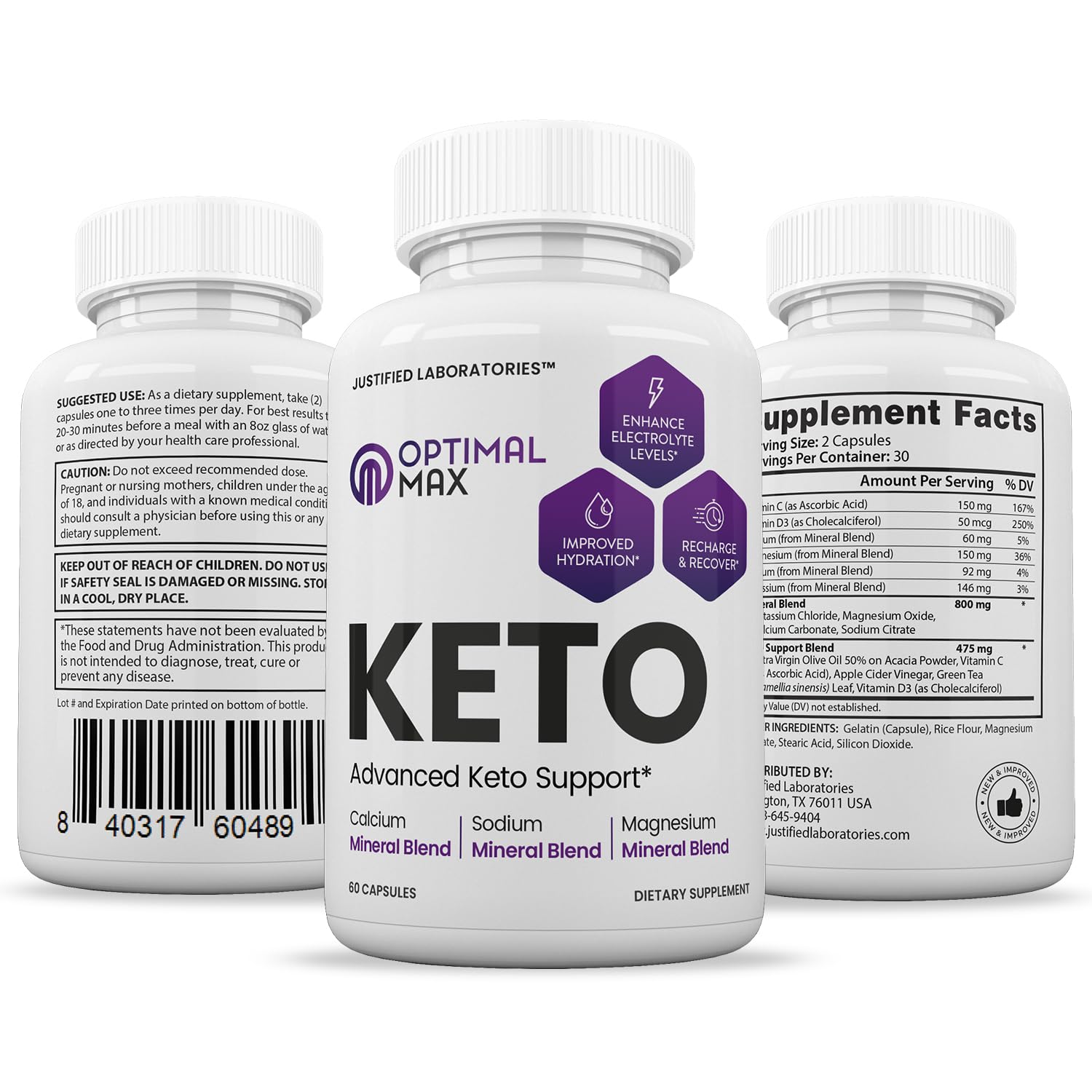 (2 Pack) Optimal Max Keto Pills 1275MG New & Improved Formula Contains Apple Cider Justified Laboratories uk supplements