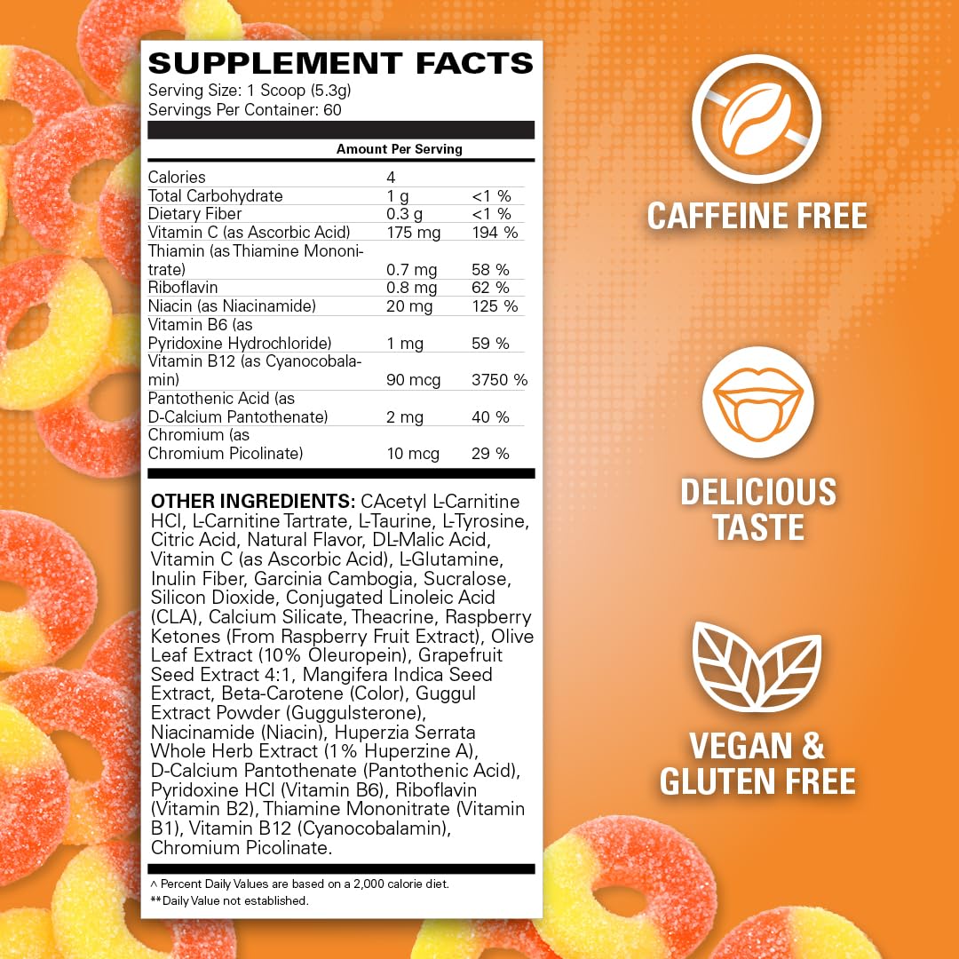 EHP Labs OxyShred Non Stimulant Pre Workout Powder - Stim Free Pre Workout, Caffeine Free Preworkout for Men & Women with L Glutamine & Acetyl L Carnitine - Peach, 60 Servings EHP Labs uk supplements