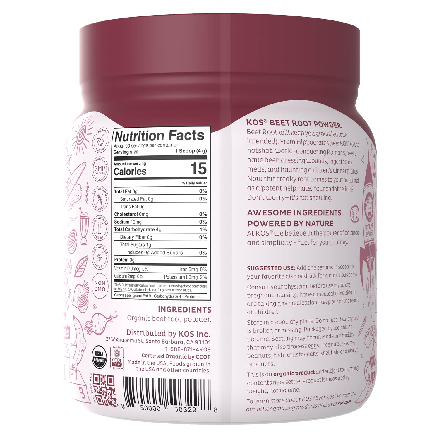 KOS Organic Beet Root Powder - USDA Certified, Nitric Oxide Booster, Non-GMO, Gluten KOS uk supplements