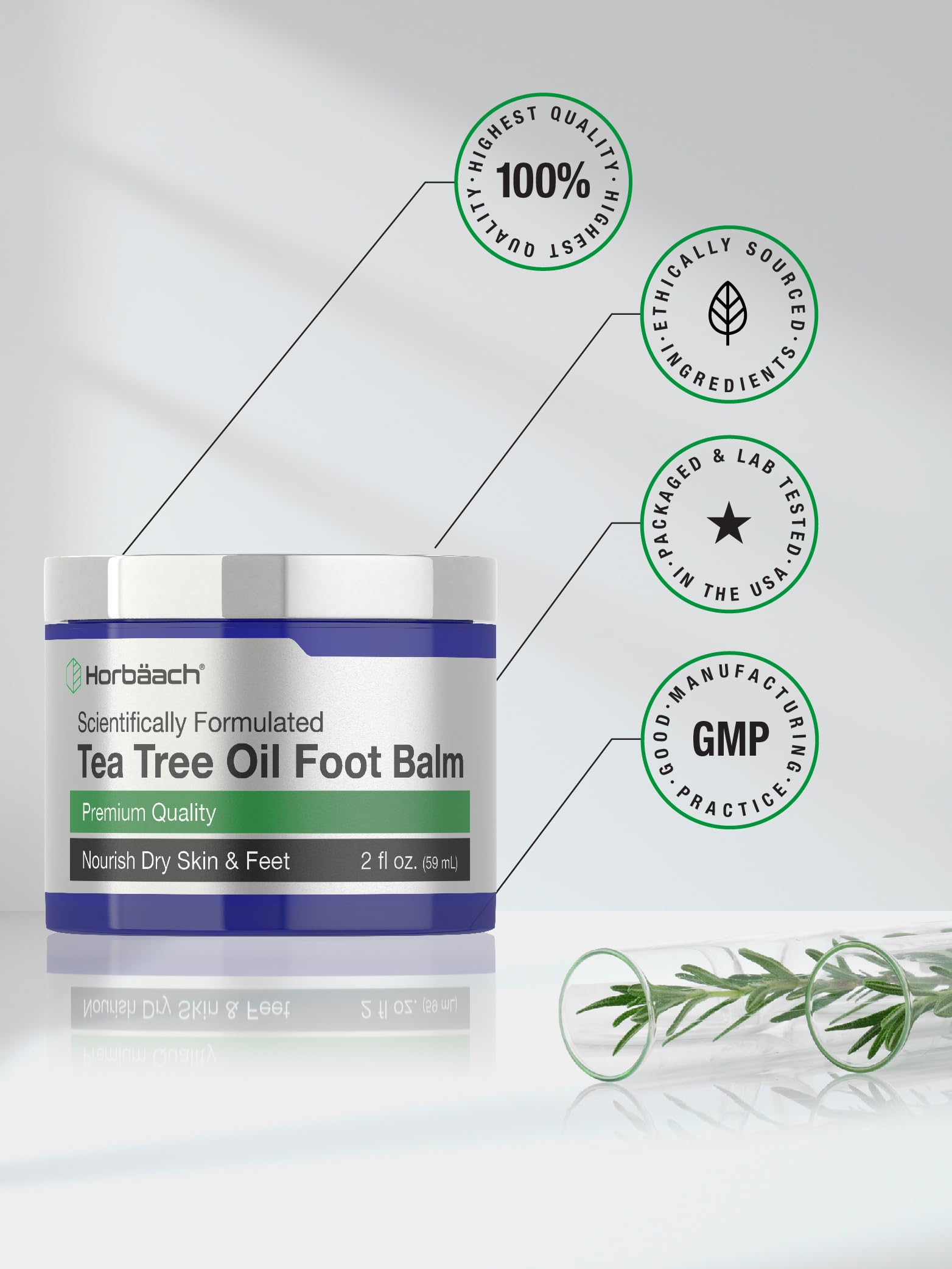 Tea Tree Oil Foot Balm | 2 oz | Moisturizes and Nourishes Dry Skin & Feet | Scientifically Horbäach uk supplements