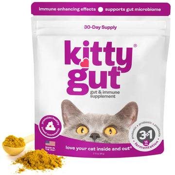 KittyGut 3-in-1 Organic Cat Probiotics & Postbiotic Supplement Powder- Made in USA-Probiotics for Cats Promote Gut Health and Cat Digestive Support, Diarrhea and Vomiting (60g) MUTTGUT uk supplements