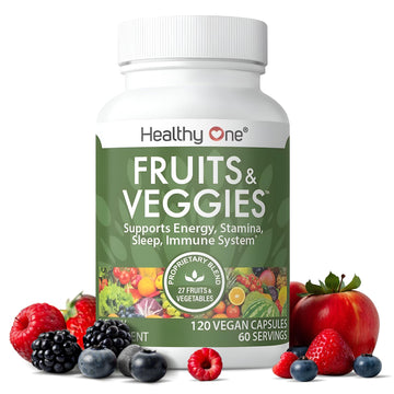 Fruits & Veggies Formula - 27 Premium Whole Foods - Organic Ingredients - Equals 3 Servings of Fruits & Vegetables - Improve Energy, Focus & Immune Function - Fiber - Antioxidants - 120ct (60 Serv) Healthy One uk supplements