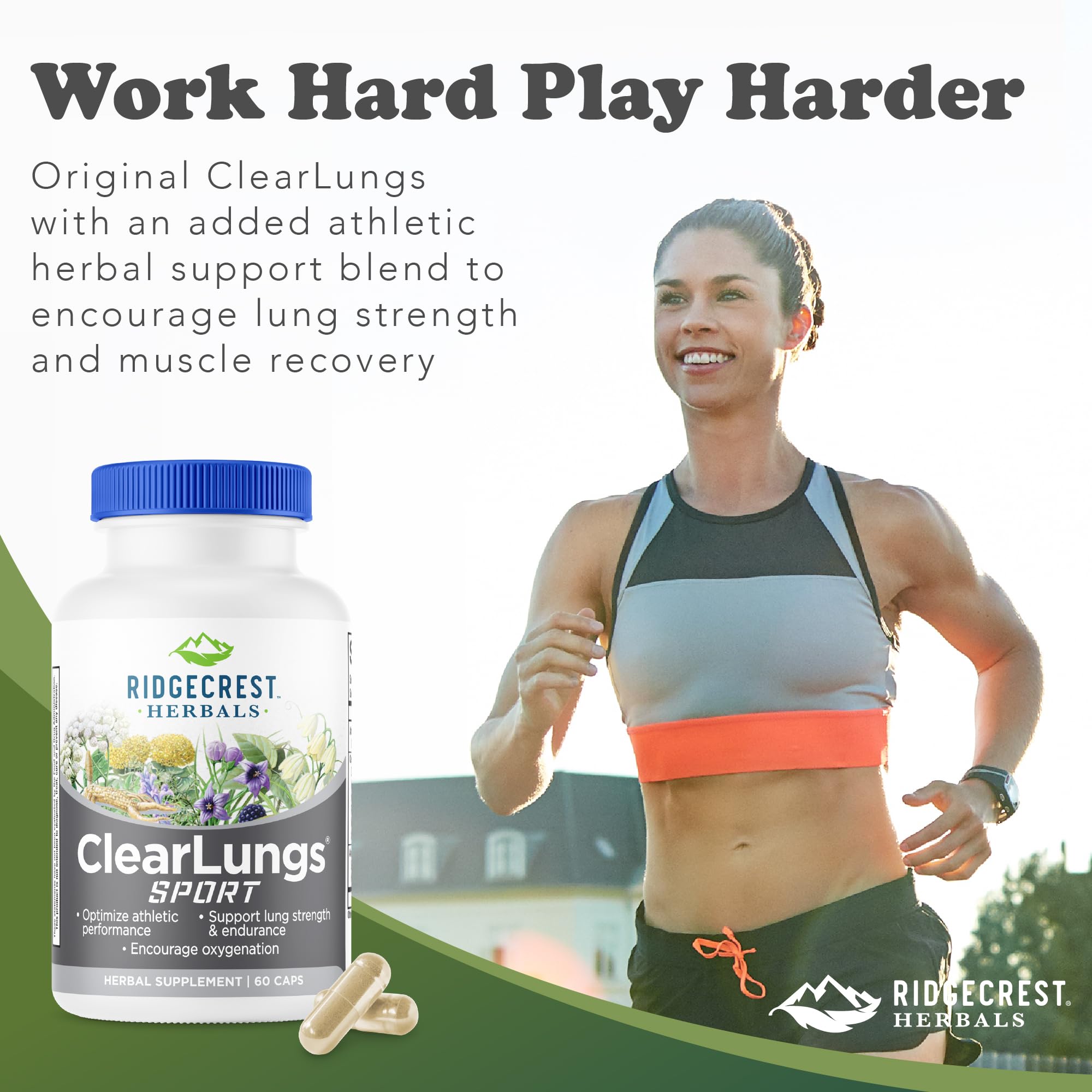 Ridgecrest Herbals ClearLungs Sport, Oxygen Intake and Lung Support Formula with Cordyceps, Rhodiola, Eleuthero (60 Vegan Caps, 30 Serv) RidgeCrest Herbals uk supplements