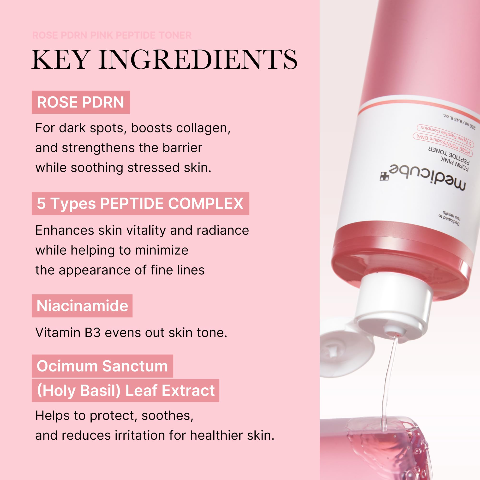 medicube PDRN Toner Rose PDRN Peptide Toner | Lightweight & Watery Type for Skin Boosting, Soothing and Calming, Uneven Skin Tone | with Rose, Peptide, Niacinamide | Korean Skincare, 8.45 fl.oz medicube uk supplements