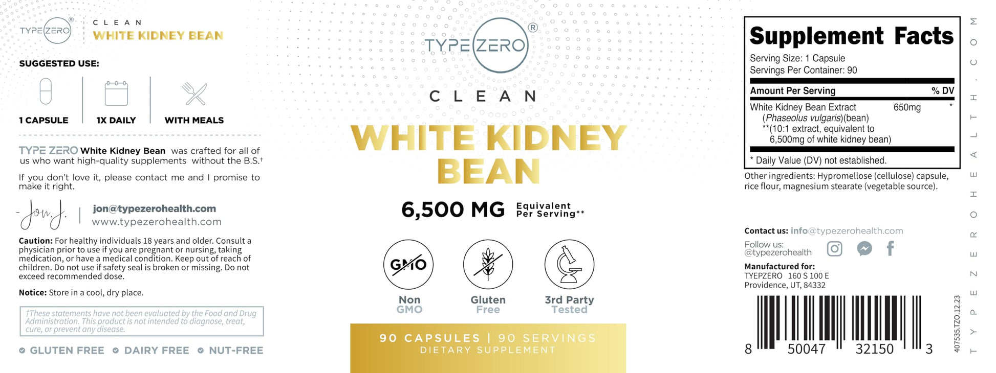 Type Zero Clean White Kidney Bean Capsules (6,500 MG Equivalent Per Serving, 90 Count) - Non-GMO, Gluten Free Type Zero uk supplements
