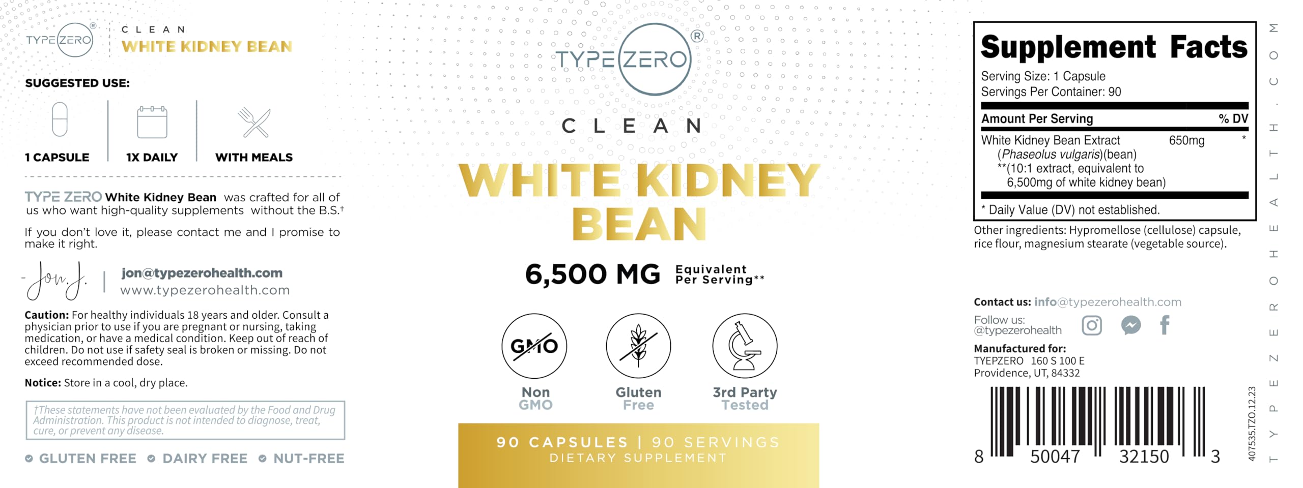 Type Zero Clean White Kidney Bean Capsules (6,500 MG Equivalent Per Serving, 90 Count) - Non-GMO, Gluten Free Type Zero uk supplements