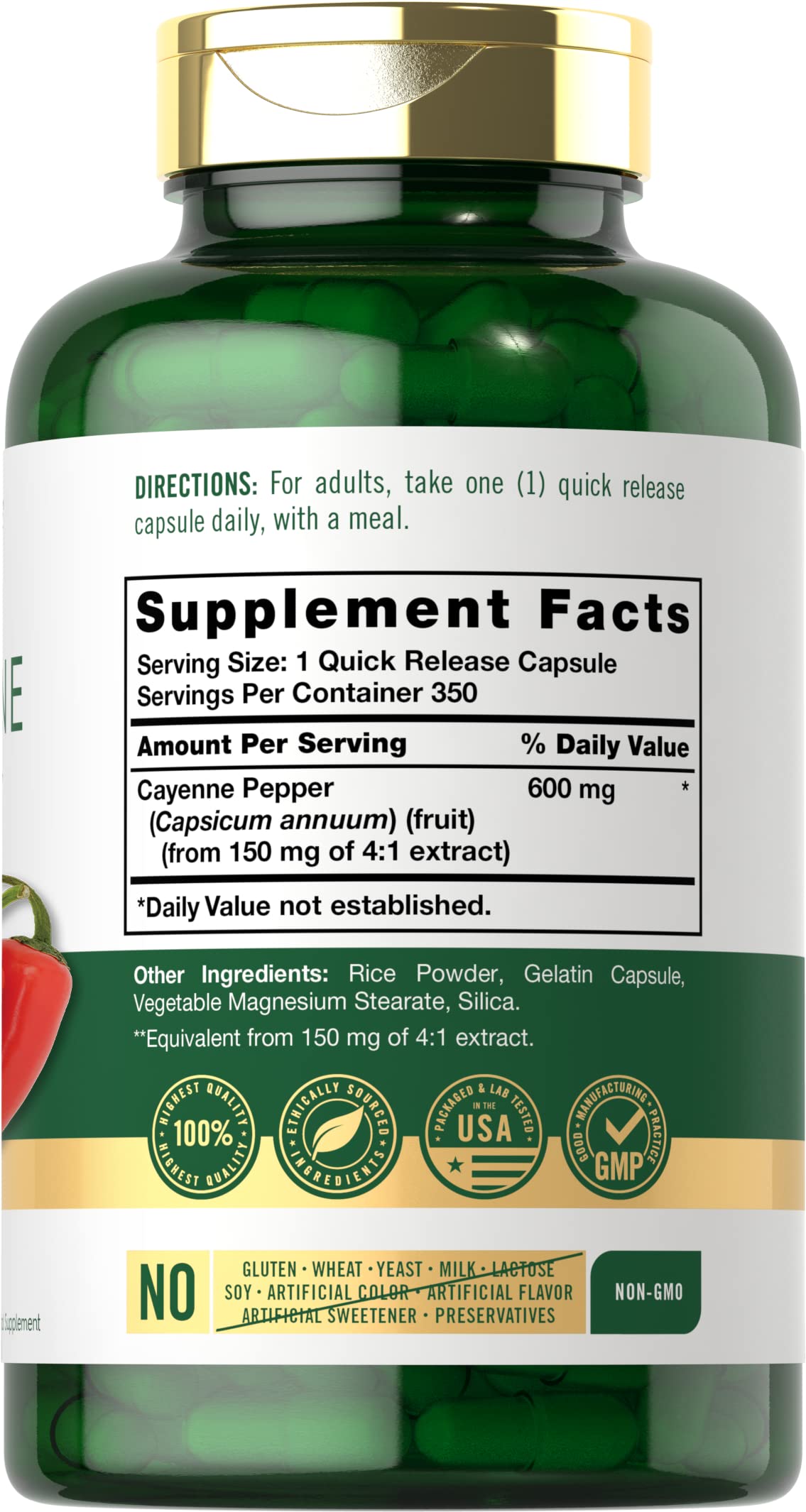 Carlyle Cayenne Pepper Capsules 600mg | 350 Pills | Non-GMO, Gluten Free Supplement Carlyle uk supplements