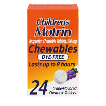 Motrin Children's Dye-Free Chewable Tablets with Ibuprofen, Kids' Fever Reducer & Pain Reliever for Sore Throat, Fever, Toothache & Pain Relief, Grape Flavor, 24 Ct Motrin uk supplements