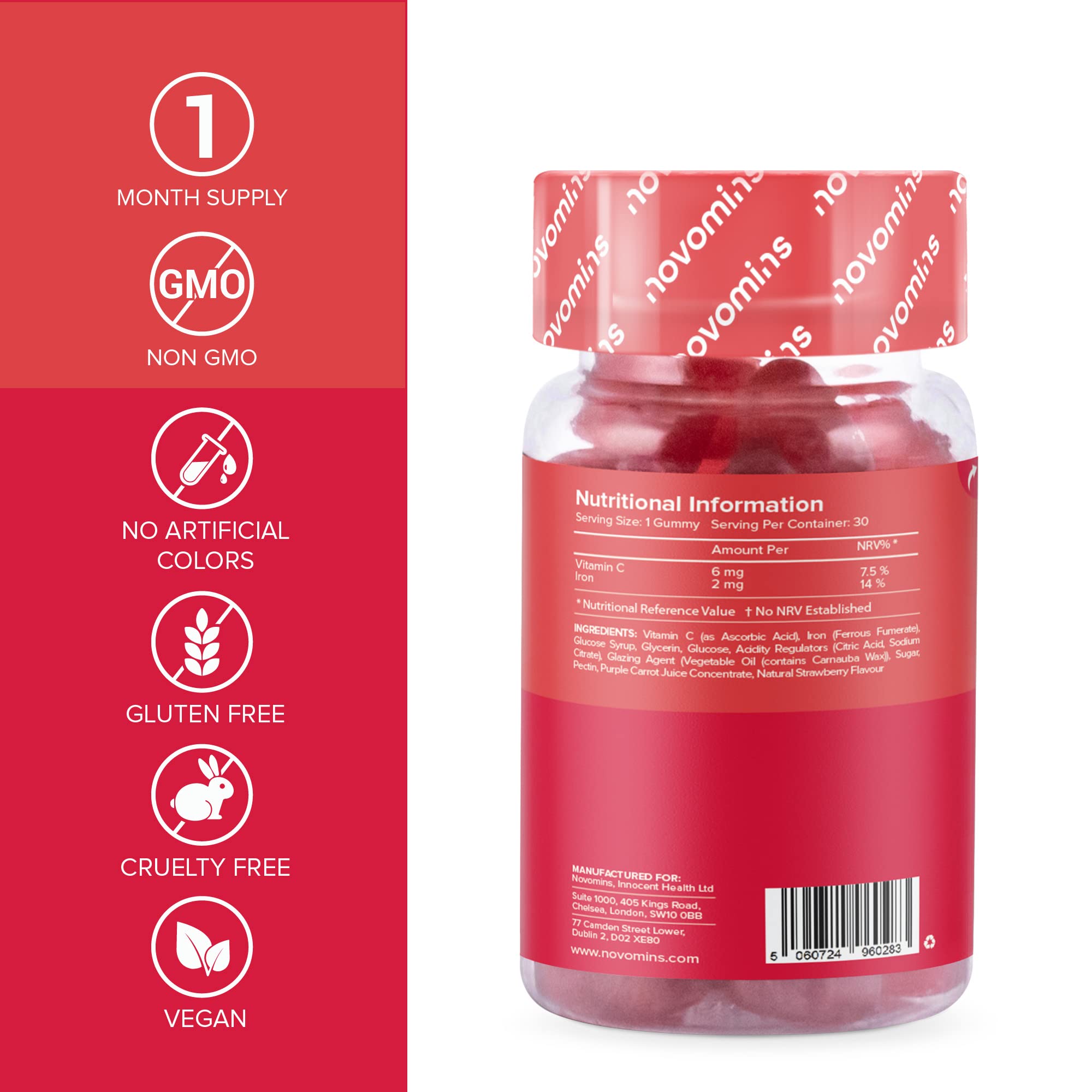 Kids Iron Gummies – Iron Supplement for Kids – Energy & Immune System – Vegan novomins uk supplements