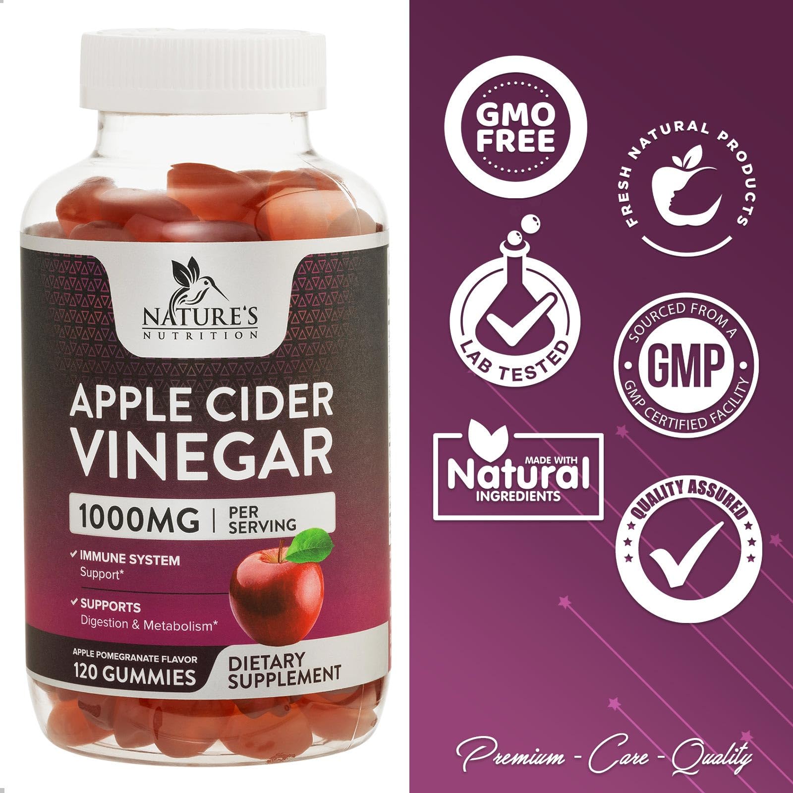 Nature's Nutrition Apple Vinegar Gummy for Weight Loss 1000mg - Vegan Apple Cider Vinegar Nature's Nutrition uk supplements