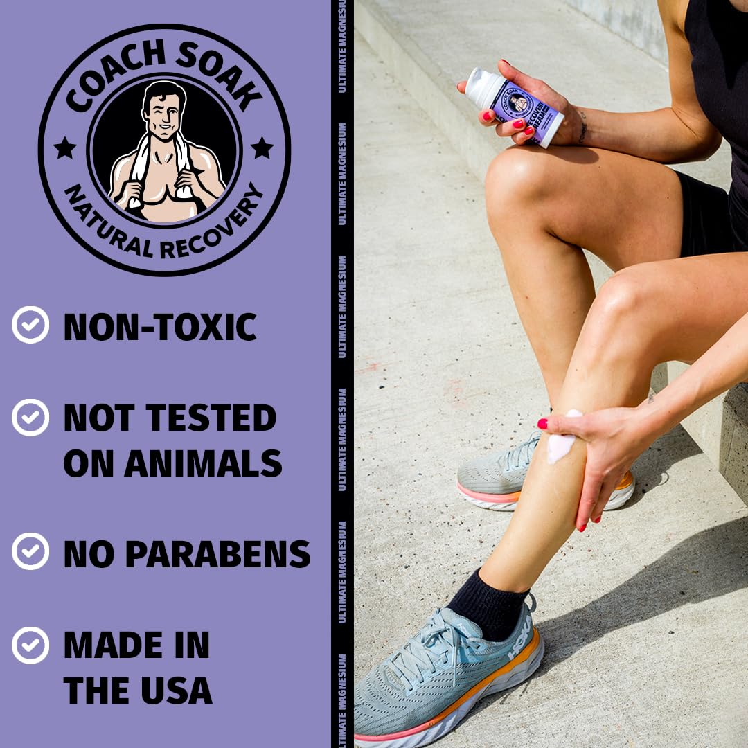 Coach Soak Magnesium Cream with MSM in Pump Bottle - Natural Recovery Cream with Magnesium Chloride & Menthol - Fast-Absorbing for Muscles & Joints, Lavender 3.4oz Coach Soak uk supplements