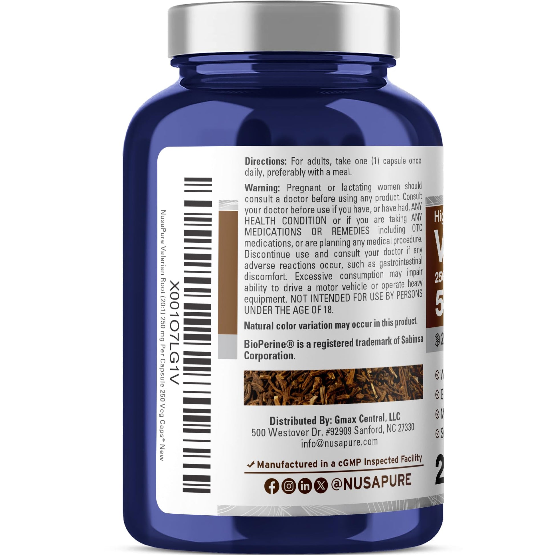 NusaPure Valerian Root 20:1 Extract, 250 mg Equivalent to 5000mg Per Veggie Caps, 250 Count, Vegan, Non-GMO, Bioperine NusaPure uk supplements