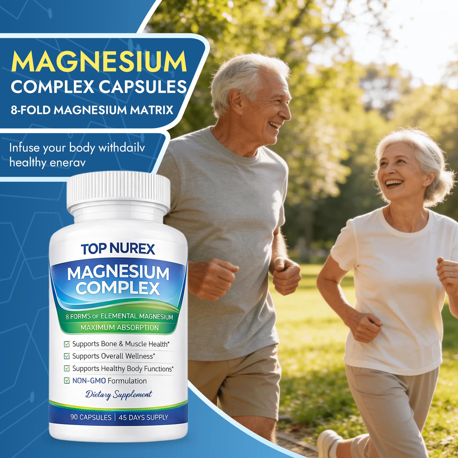 Top Nurex Magnesium Complex 1000 mg, 8-Source Magnesium Blend with Glycinate, Citrate, Malate & Taurate, Vegan Formula, Non-GMO, 90 Capsules Top Nurex uk supplements