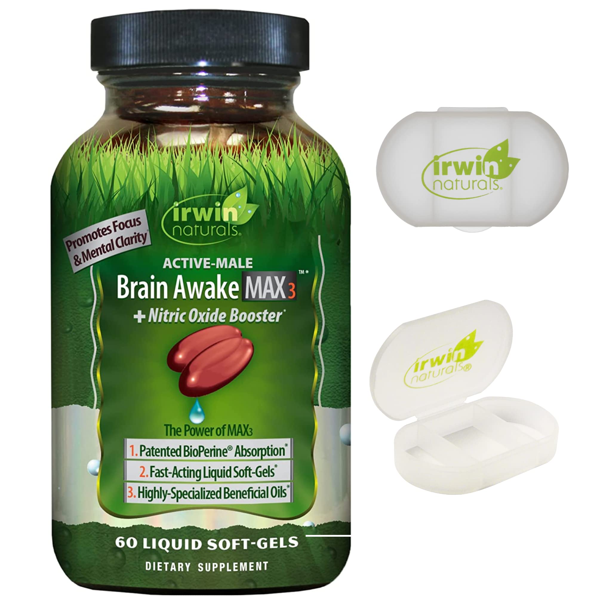 Irwin Naturals Brain Awake Max3 + Nitric Oxide Booster 60 Count with Pill Case Irwin Naturals uk supplements