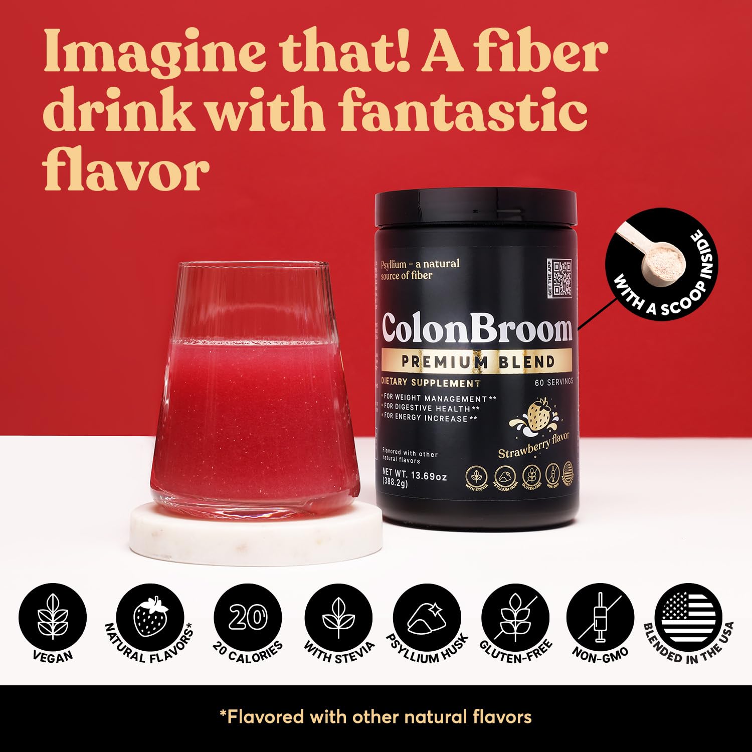 ColonBroom Premium Psyllium Husk Powder (Strawberry) - Colon Cleanse for Bloating ColonBroom uk supplements