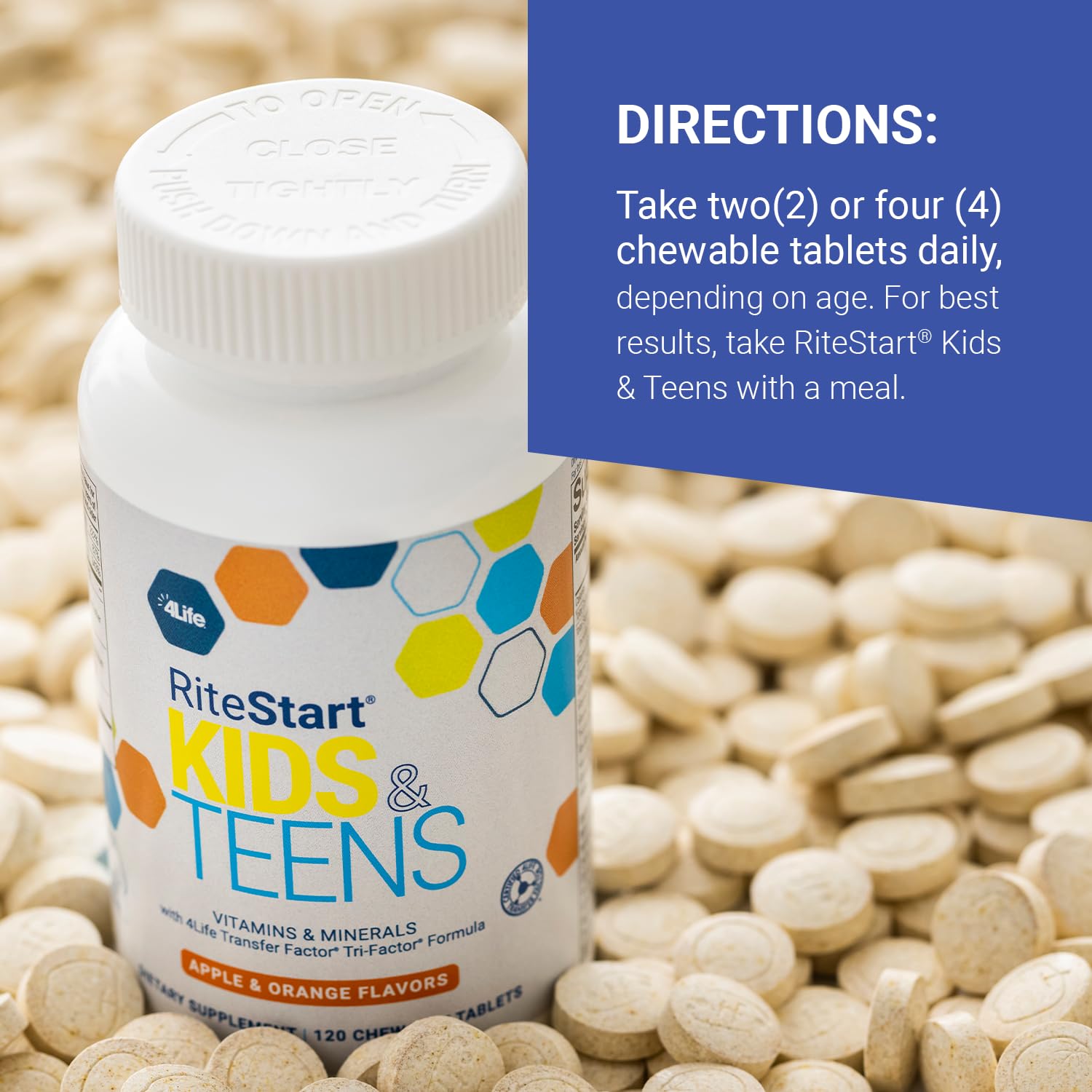 4Life RiteStart Kids and Teens- Apple, Orange Flavors, 22 Essential Vitamins, Minerals, Immune System and Brain Support Ages 2+ - 120 Chewable Tablets 4Life uk supplements