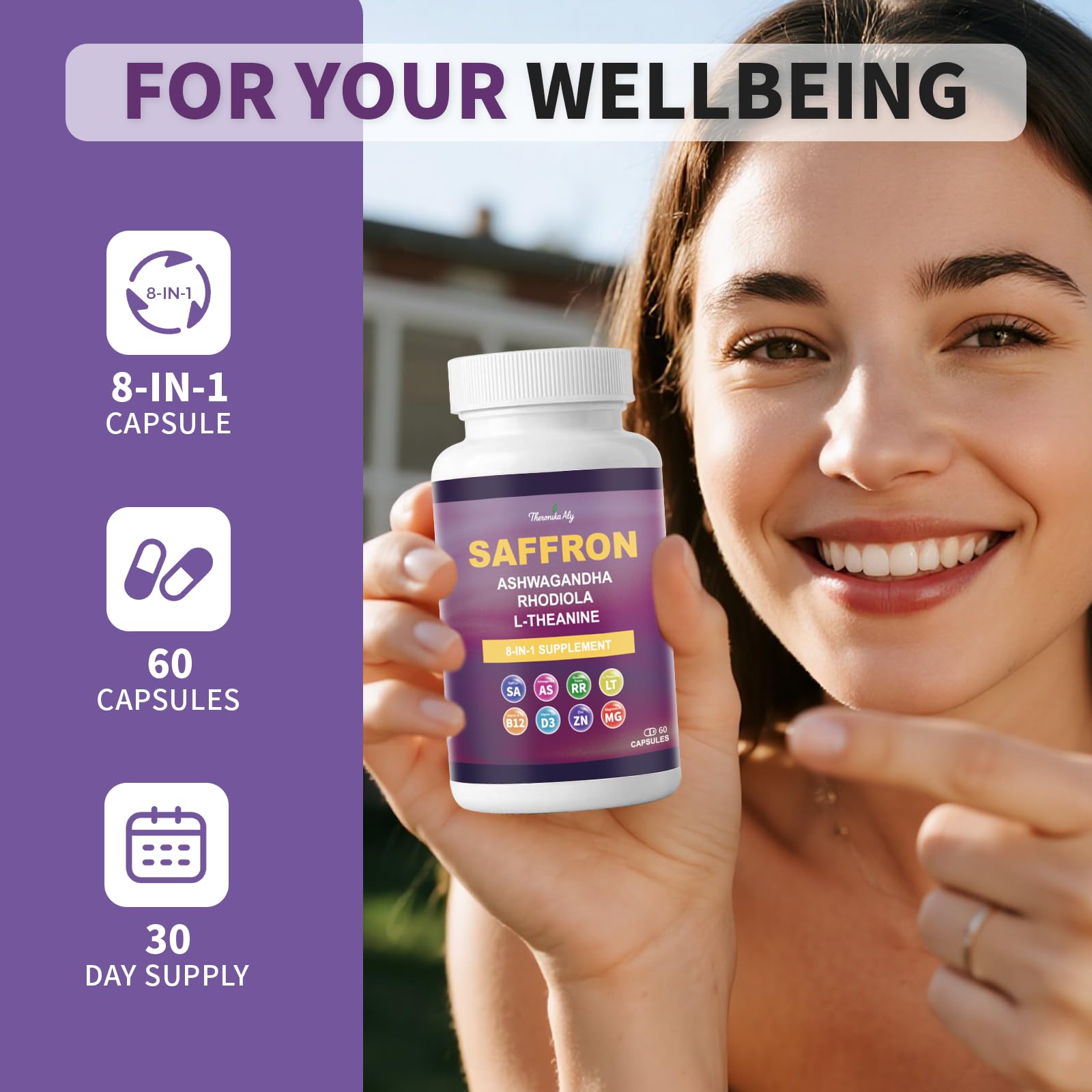 Theronika Aly Saffron Supplements – Blend with Ashwagandha, Safron, Rhodiola, Magnesium, L-Theanine, Zinc & B12, 88.5 mg Pure Saffron Extract Capsules Mood, Energy, Vision & Focus – 60 Vegan Capsules Theronika Aly uk supplements