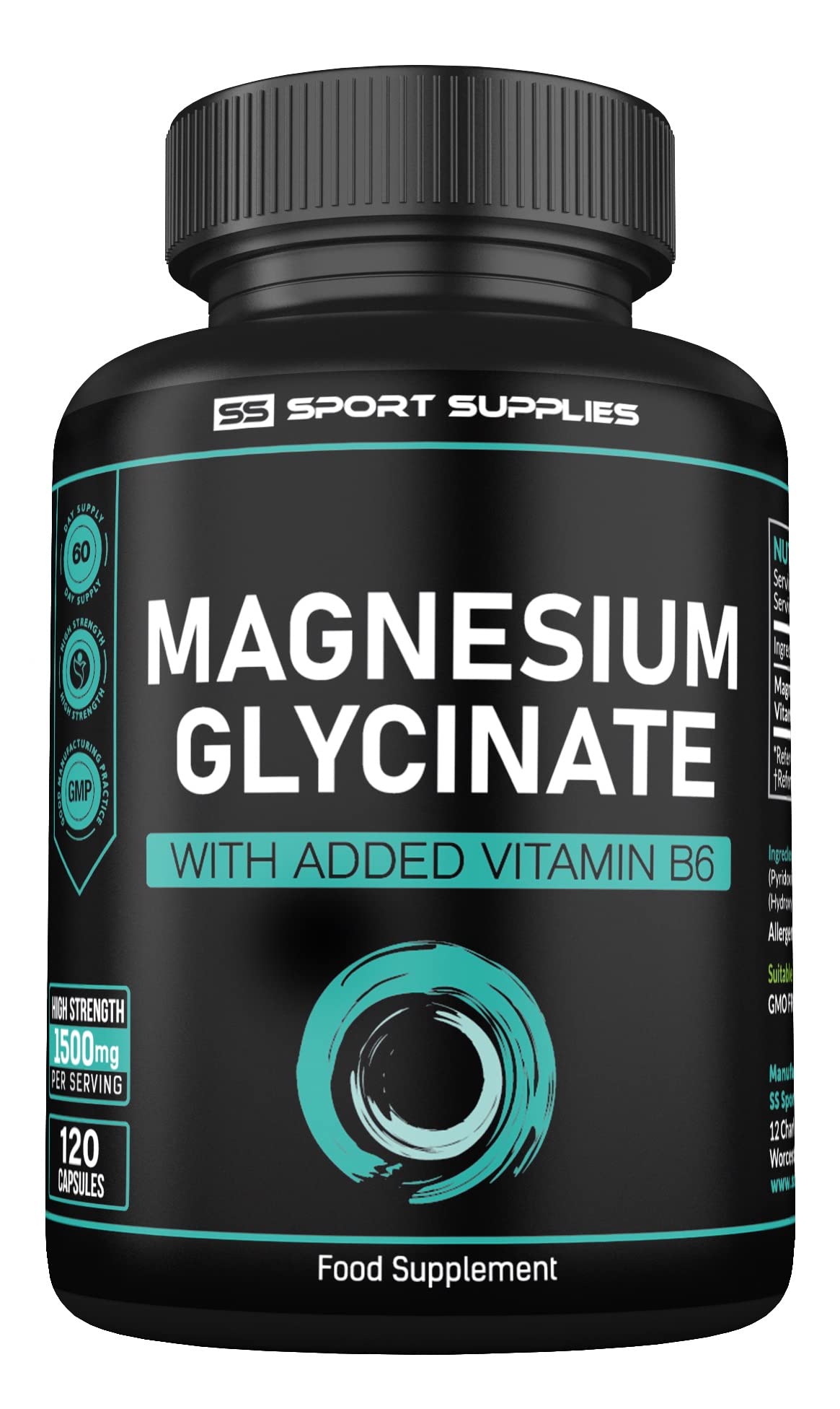 Magnesium Glycinate Supplements & Vitamin B6 - 120 High Strength Capsules SS Sport Supplies uk supplements