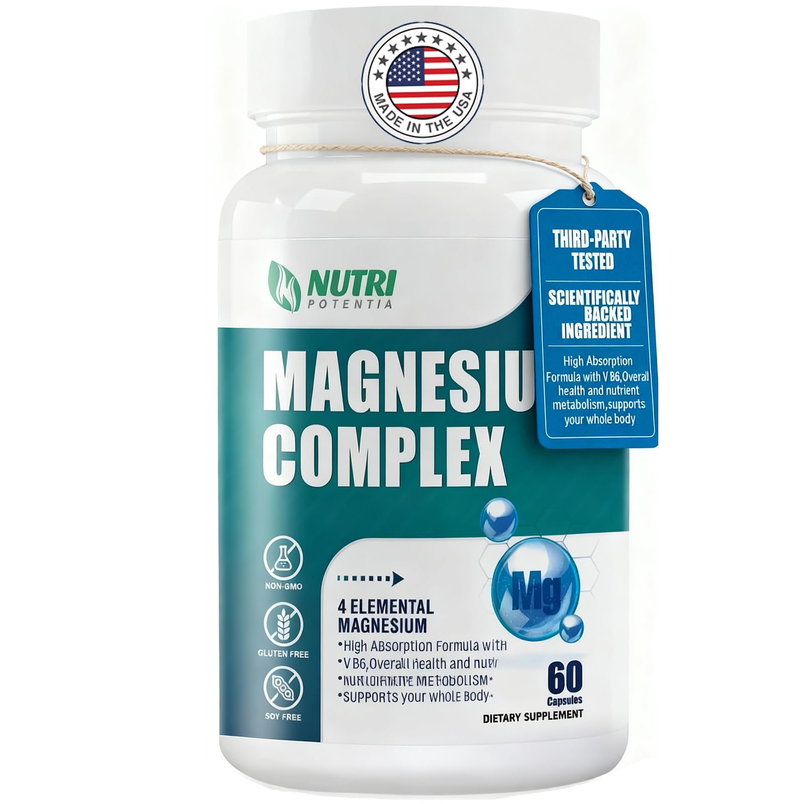 Magnesium Complex for Women&Men,With Glycinate Malate Citrate Taurate.Support for Sleep,Stress Relief,Cognitive Function,Magnesium Supplement 500mg,Third-Party Tested(Made & Tested in USA)-60 Capsules NUTRI POTENTIA uk supplements