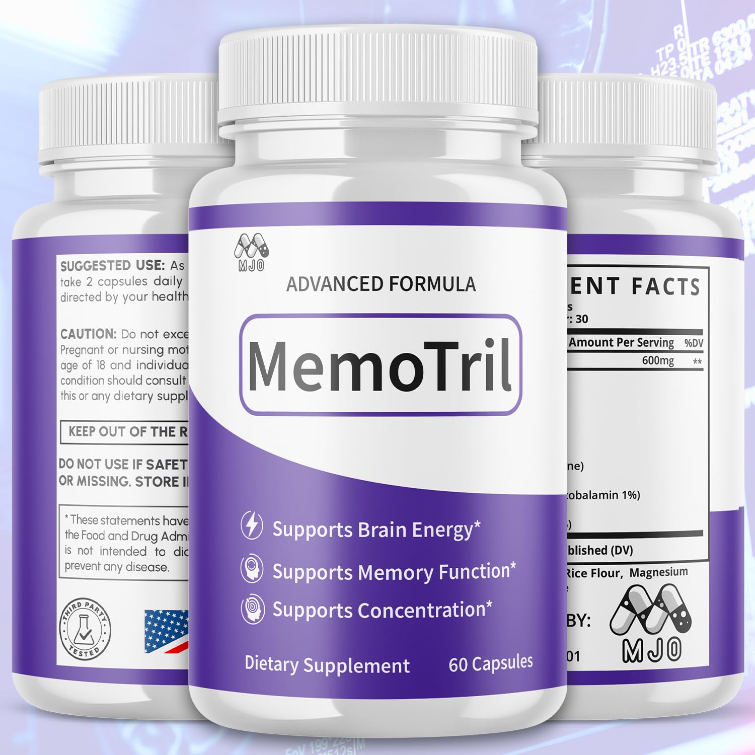 (3 Pack) Memotril Capsules, Official Memo Tril Supplement Pills with All Natural Ingredients, Advanced Memotril for Brain Health & Wellness Support with Premium Vitamins for Women & Men (180 Capsules) MJO uk supplements