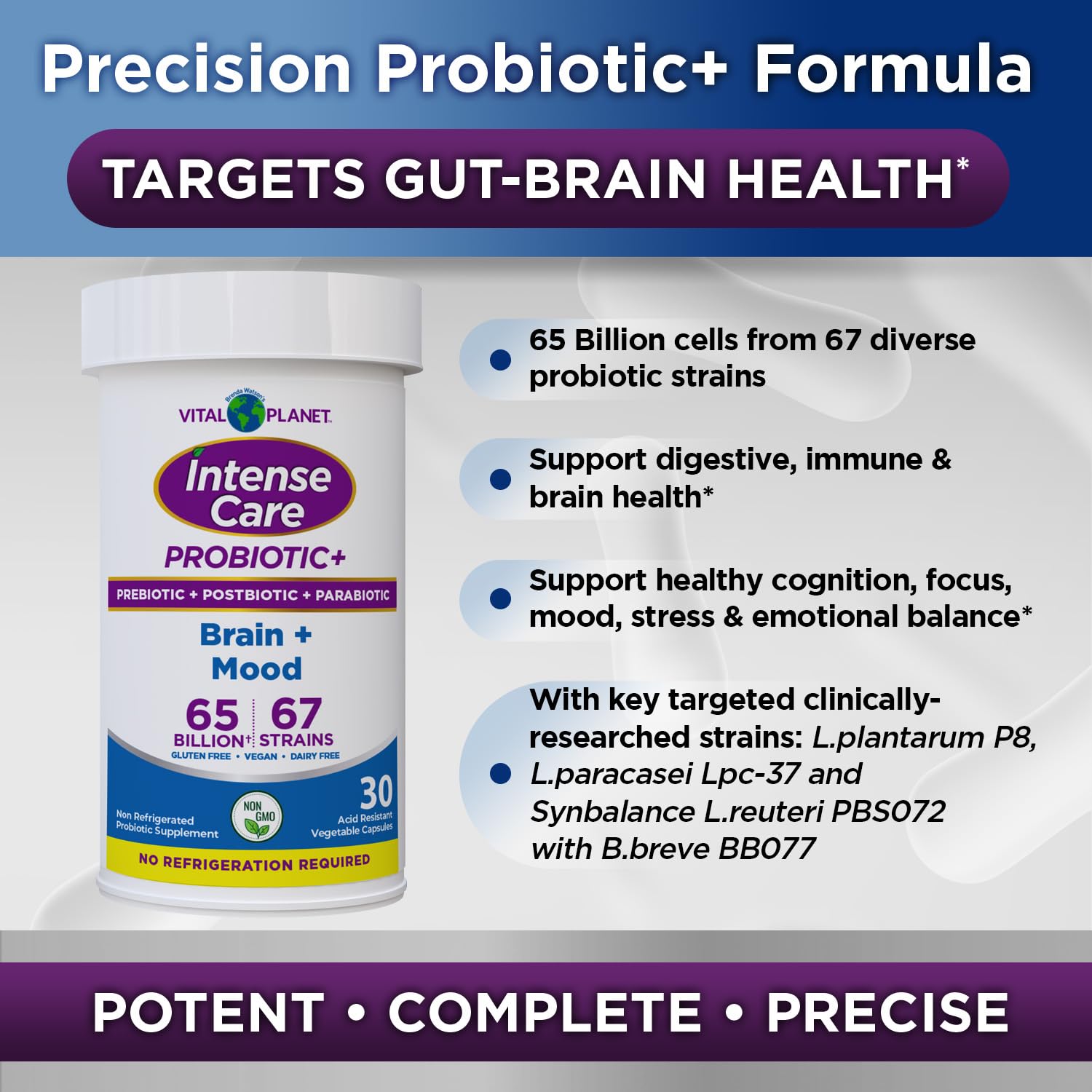 Vital Planet - Intense Care Brain & Mood Probiotics, Organic Prebiotics, Postbiotics, Parabiotics, Complete 4-in-1 Health Supplement for Adults, 65 Billion CFU, 67 Strains, Digestive and Immune 30 ct Vital Planet uk supplements