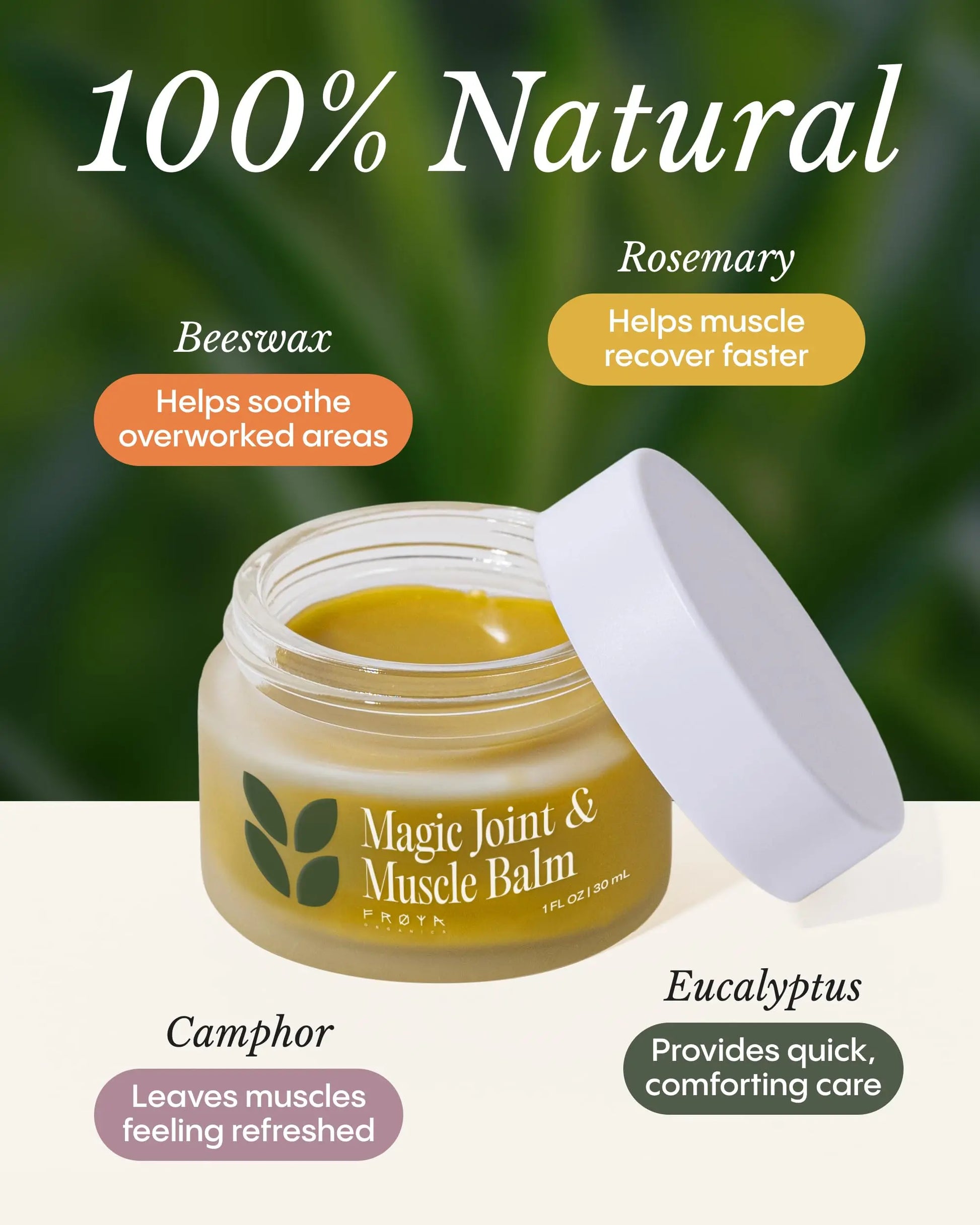 Frøya Organics Relaxing Body Balm | Arnica & Eucalyptus with Beeswax | Gentle Massage Balm for Shoulders, Knees & Back | Infused with Rosemary, Camphor & Marigold Extract | 30ml FRØYA uk supplements