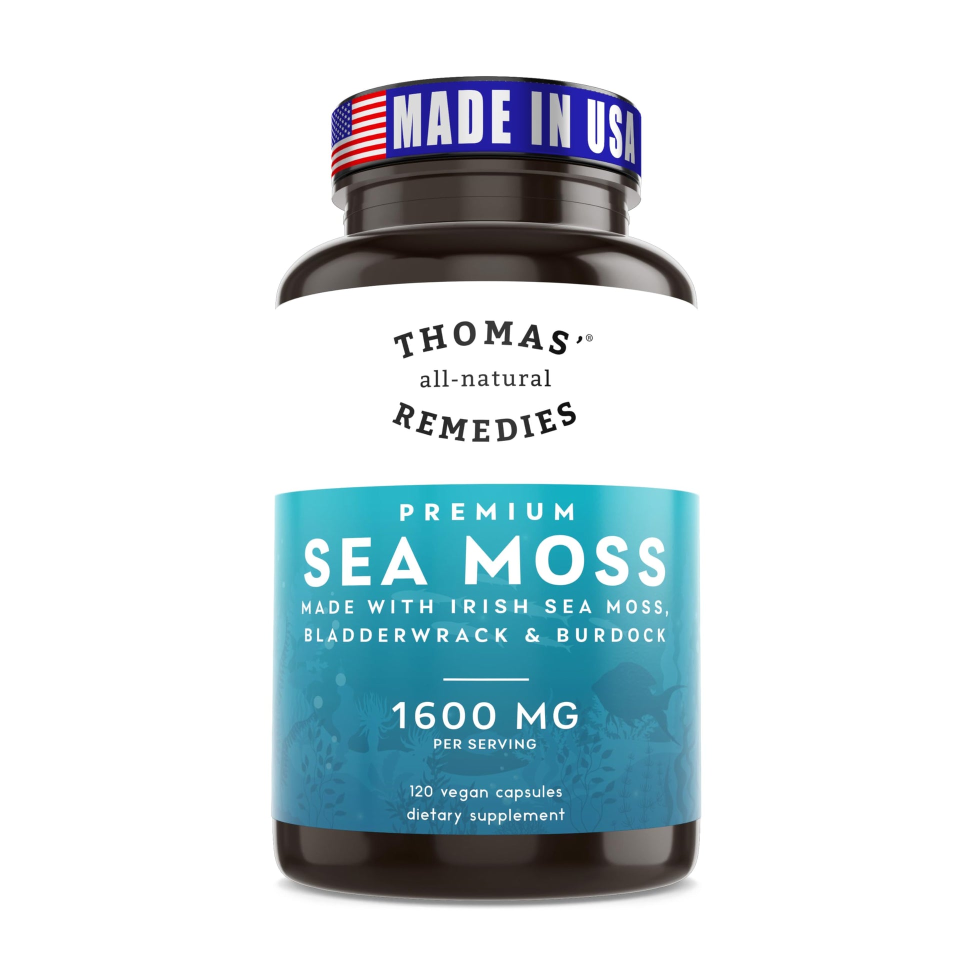 Thomas' all-natural Remedies Irish Sea Moss Capsules, Sea Moss with Bladderwrack & Burdock Root Organic for Gut Health, Digestion, Energy & Immune Support, 120 Seamoss Pills Thomas' all-natural Remedies uk supplements