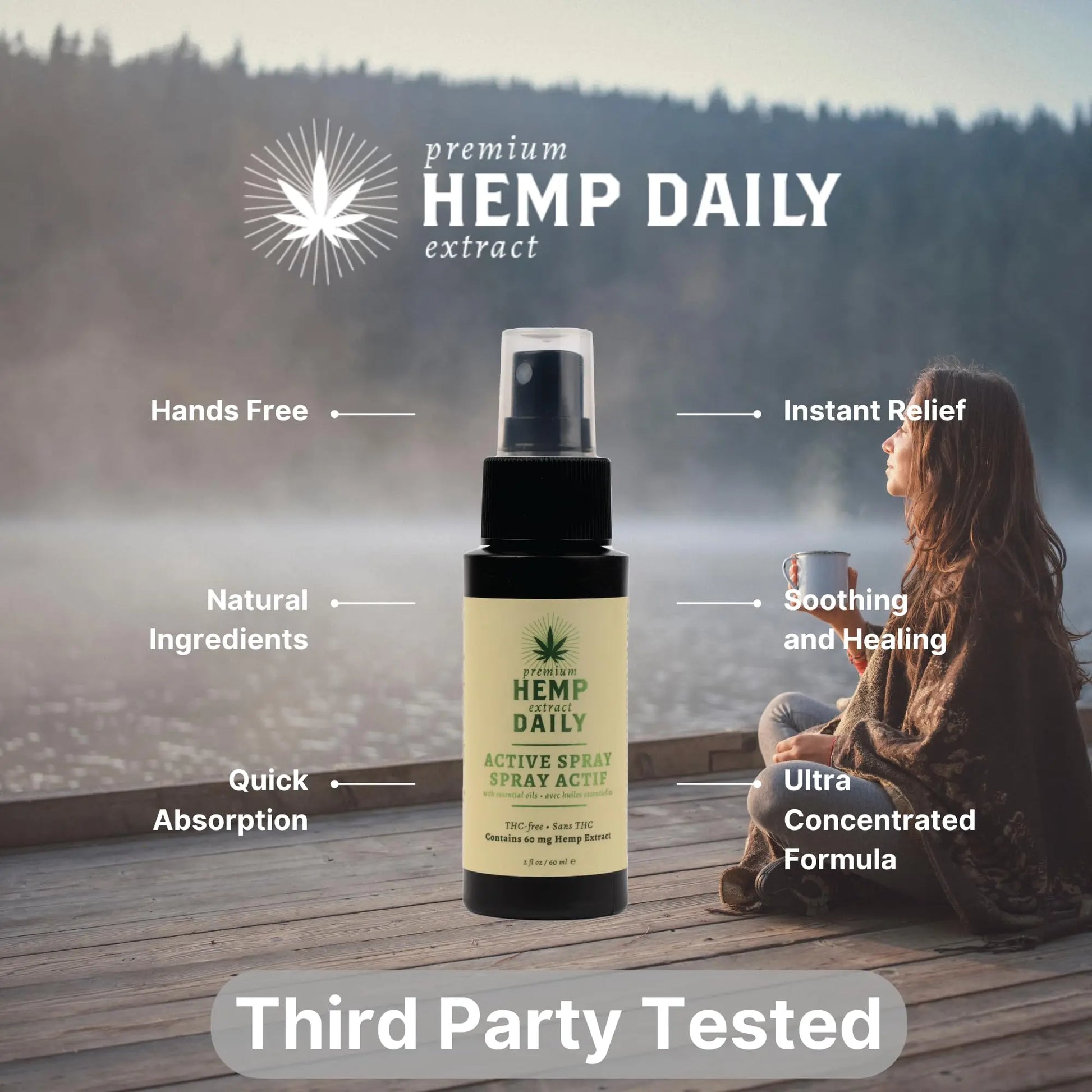 Hemp Daily Active Spray | Hemp Spray with Essential Oils | Vegan, Organic Ingredients | 2 Fluid Ounces (Original Spray, Single) Premium Hemp Extract Daily uk supplements